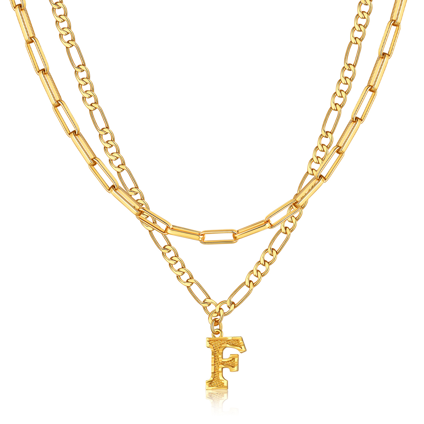 KeyStyle Layered Initial Pendant Necklace for Women Layered Paperclip Choker Chain Necklaces Set Alphabet Letter Necklaces with Cubic Zriconia Birthday Valentines Jewelry Gifts for Girlfriends Wife