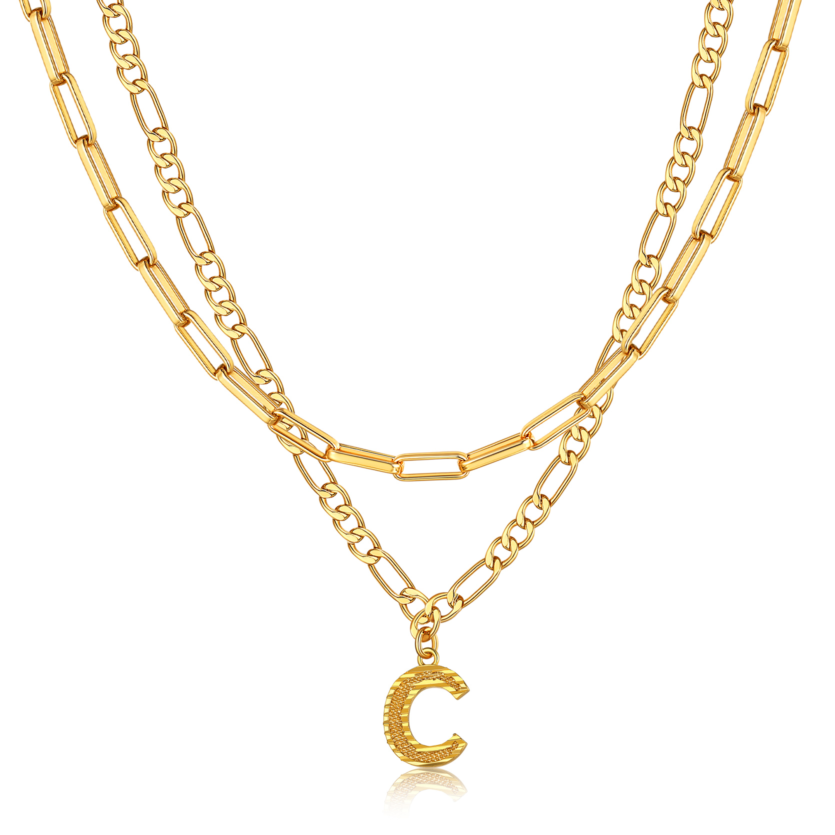 KeyStyle Layered Initial Pendant Necklace for Women Layered Paperclip Choker Chain Necklaces Set Alphabet Letter Necklaces with Cubic Zriconia Birthday Valentines Jewelry Gifts for Girlfriends Wife