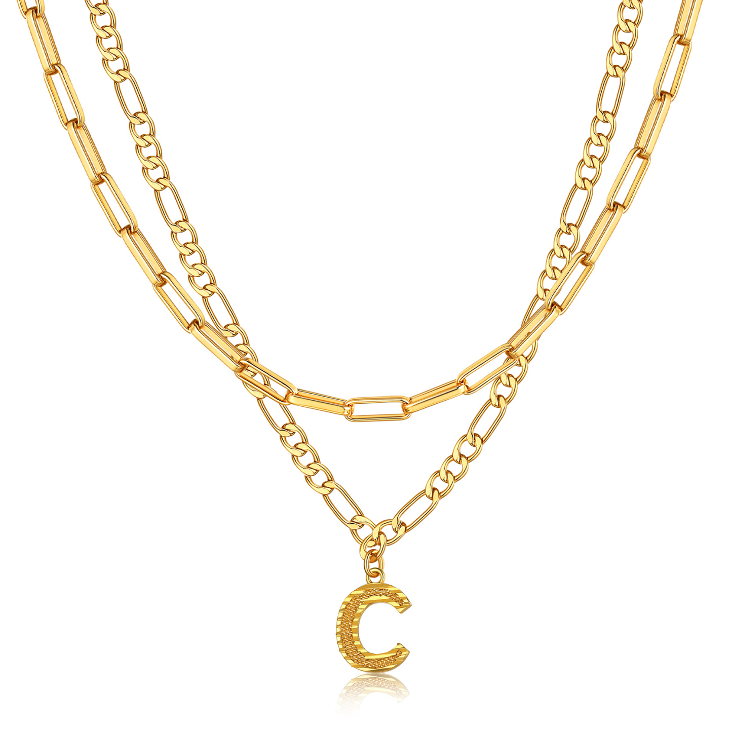 KeyStyle Layered Initial Pendant Necklace for Women Layered Paperclip Choker Chain Necklaces Set Alphabet Letter Necklaces with Cubic Zriconia Birthday Valentines Jewelry Gifts for Girlfriends Wife