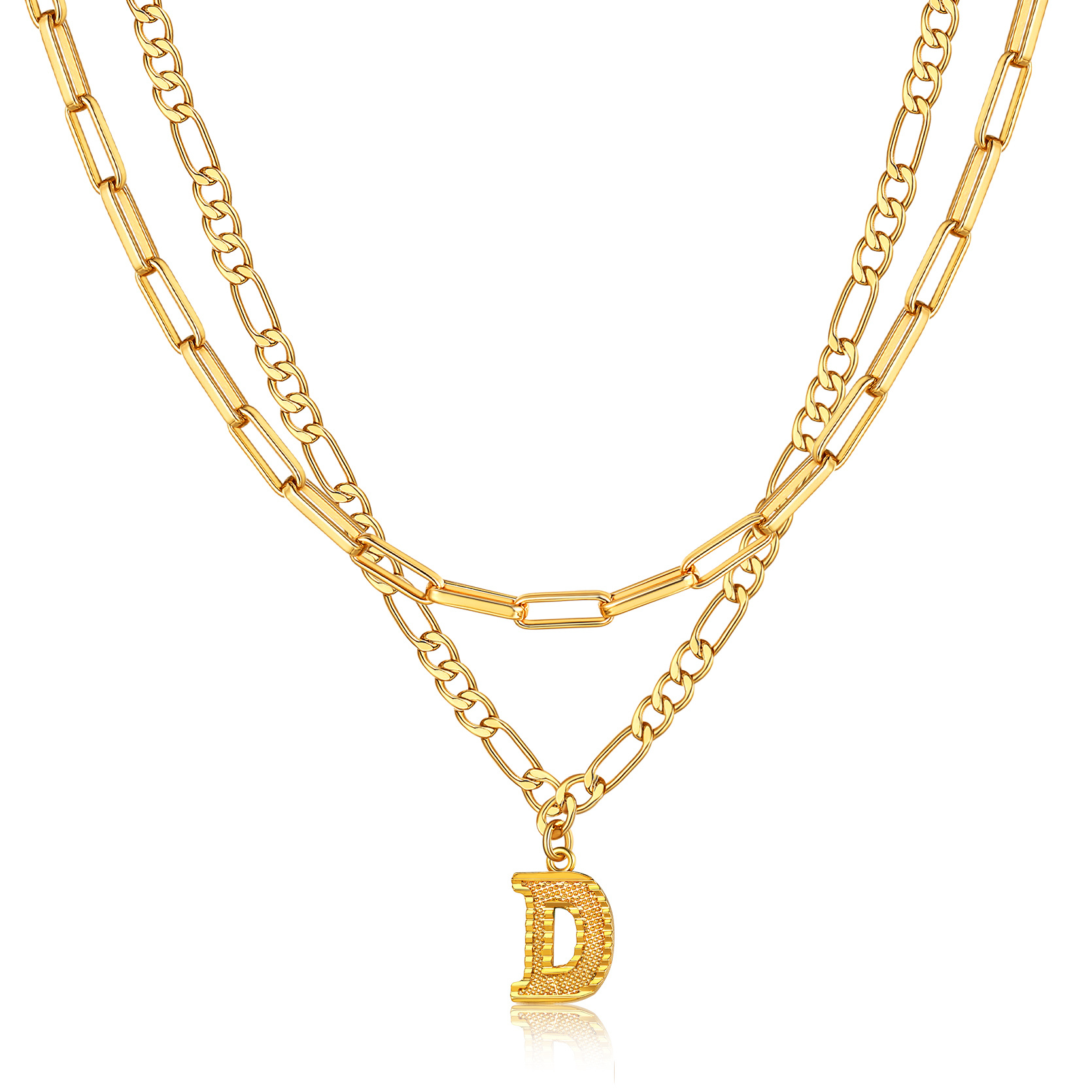 KeyStyle Layered Initial Pendant Necklace for Women Layered Paperclip Choker Chain Necklaces Set Alphabet Letter Necklaces with Cubic Zriconia Birthday Valentines Jewelry Gifts for Girlfriends Wife