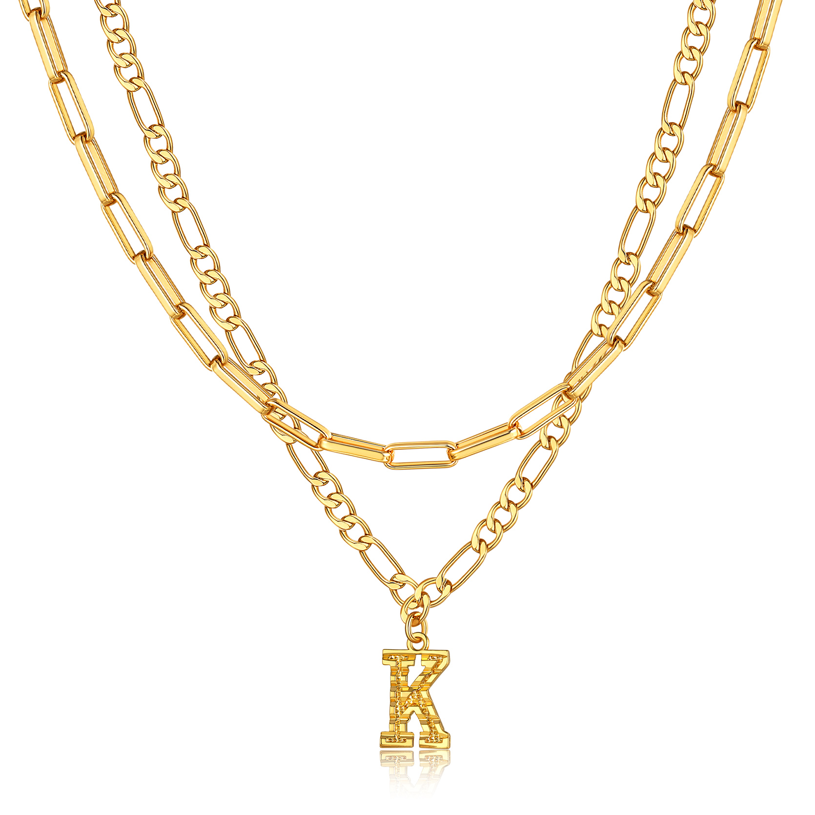 KeyStyle Layered Initial Pendant Necklace for Women Layered Paperclip Choker Chain Necklaces Set Alphabet Letter Necklaces with Cubic Zriconia Birthday Valentines Jewelry Gifts for Girlfriends Wife