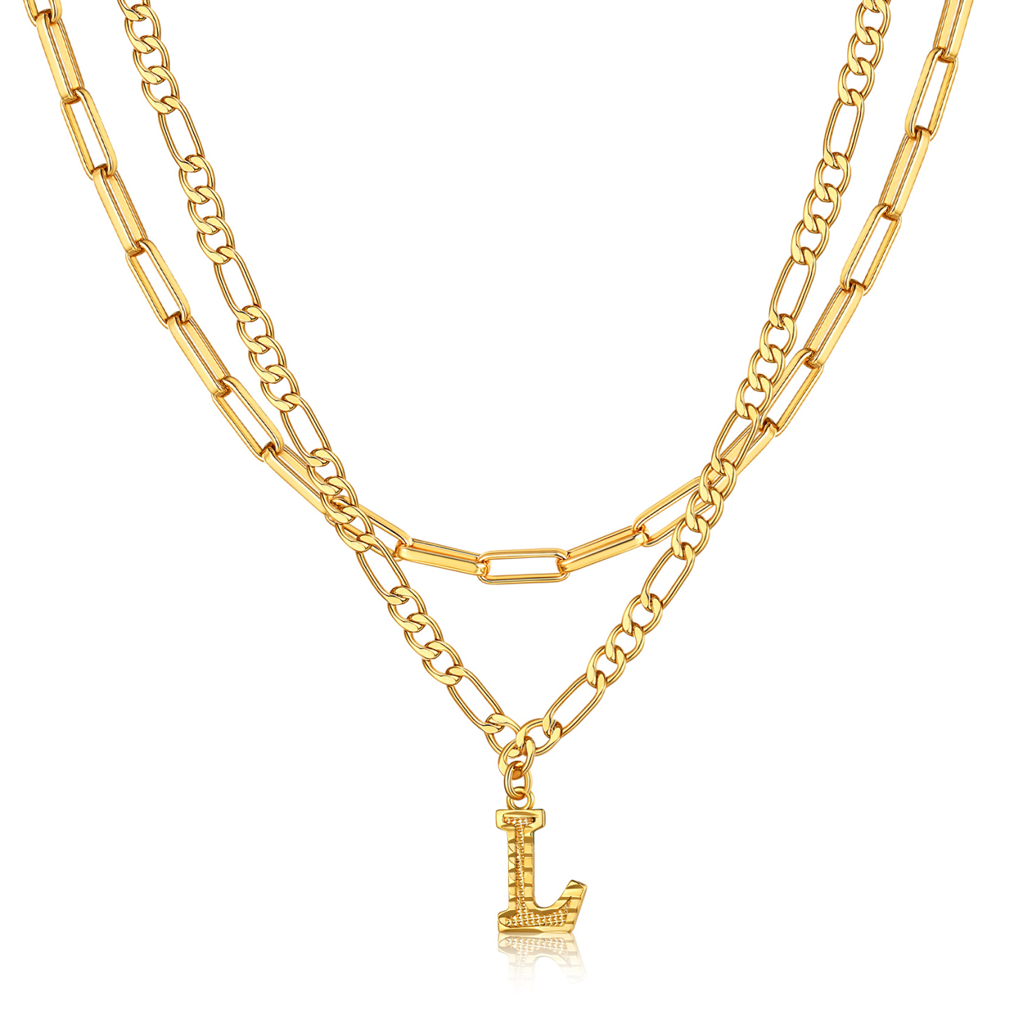 KeyStyle Layered Initial Pendant Necklace for Women Layered Paperclip Choker Chain Necklaces Set Alphabet Letter Necklaces with Cubic Zriconia Birthday Valentines Jewelry Gifts for Girlfriends Wife