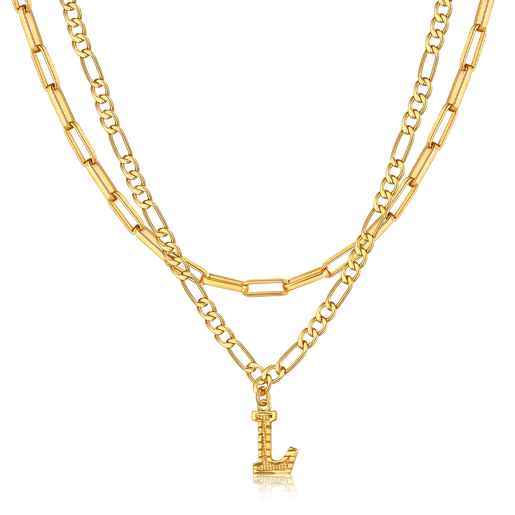 KeyStyle Layered Initial Pendant Necklace for Women Layered Paperclip Choker Chain Necklaces Set Alphabet Letter Necklaces with Cubic Zriconia Birthday Valentines Jewelry Gifts for Girlfriends Wife