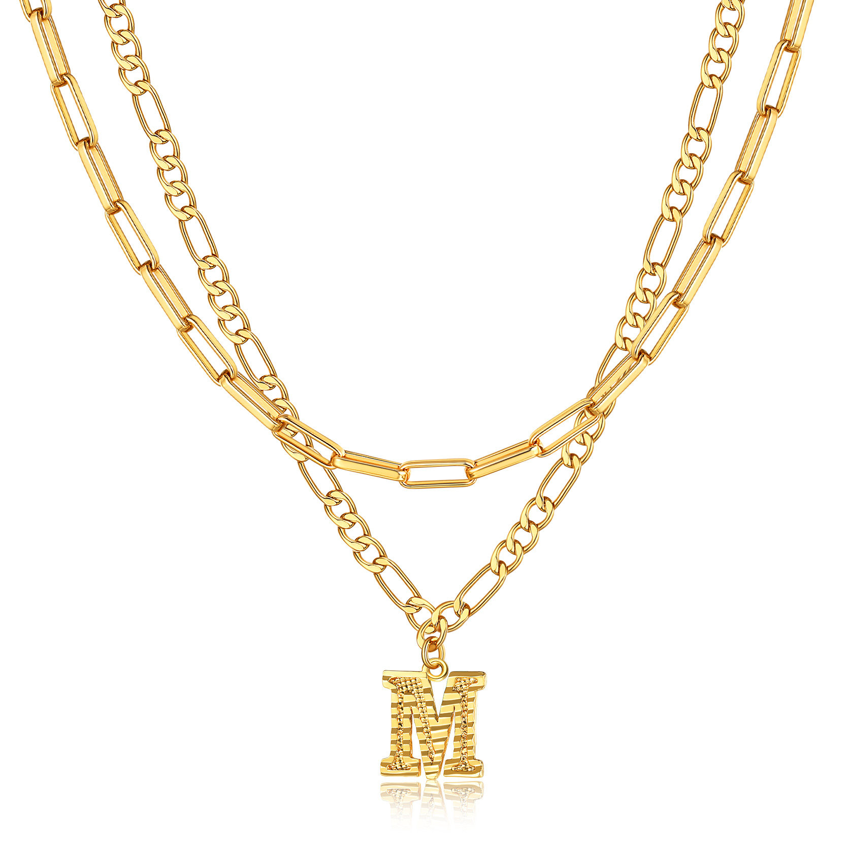 KeyStyle Layered Initial Pendant Necklace for Women Layered Paperclip Choker Chain Necklaces Set Alphabet Letter Necklaces with Cubic Zriconia Birthday Valentines Jewelry Gifts for Girlfriends Wife