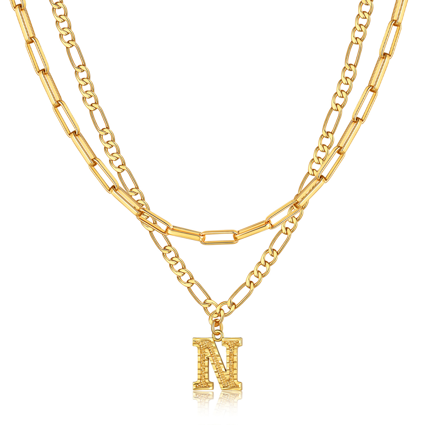 KeyStyle Layered Initial Pendant Necklace for Women Layered Paperclip Choker Chain Necklaces Set Alphabet Letter Necklaces with Cubic Zriconia Birthday Valentines Jewelry Gifts for Girlfriends Wife