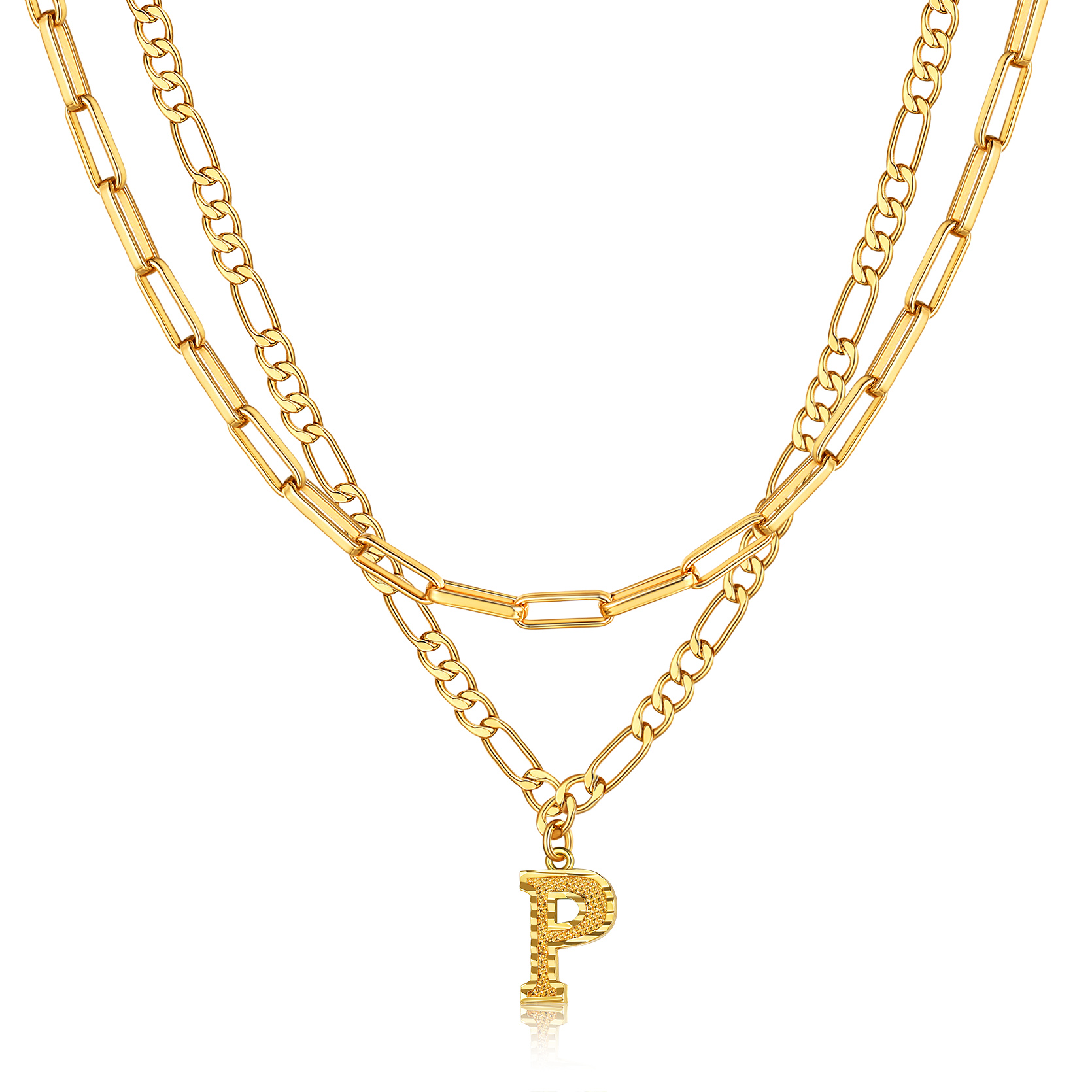 KeyStyle Layered Initial Pendant Necklace for Women Layered Paperclip Choker Chain Necklaces Set Alphabet Letter Necklaces with Cubic Zriconia Birthday Valentines Jewelry Gifts for Girlfriends Wife