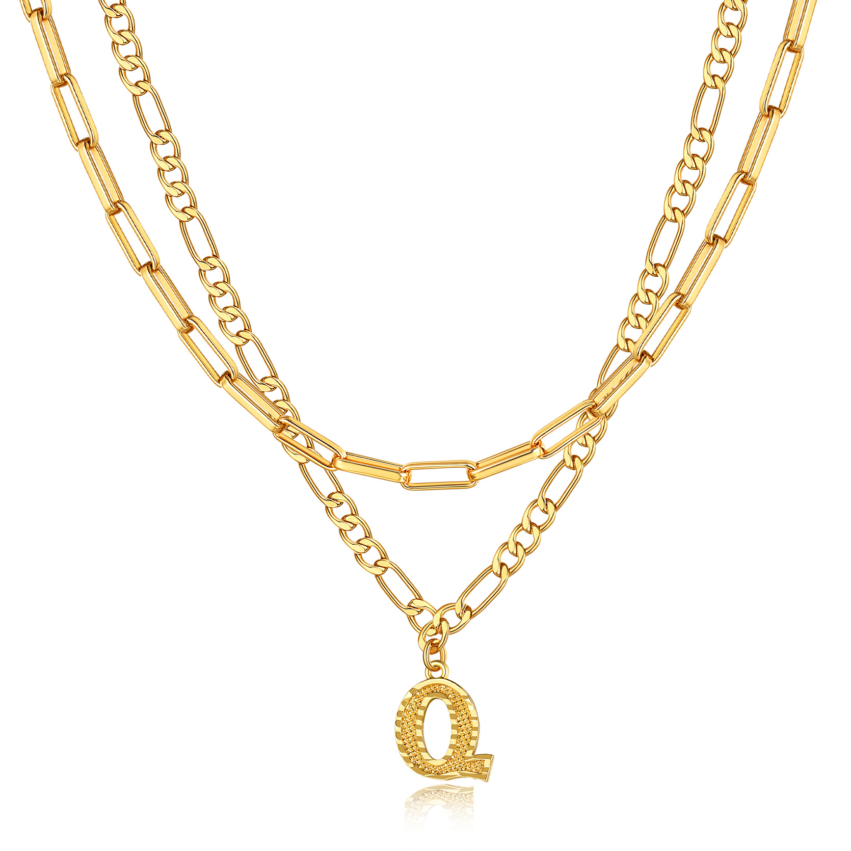 KeyStyle Layered Initial Pendant Necklace for Women Layered Paperclip Choker Chain Necklaces Set Alphabet Letter Necklaces with Cubic Zriconia Birthday Valentines Jewelry Gifts for Girlfriends Wife