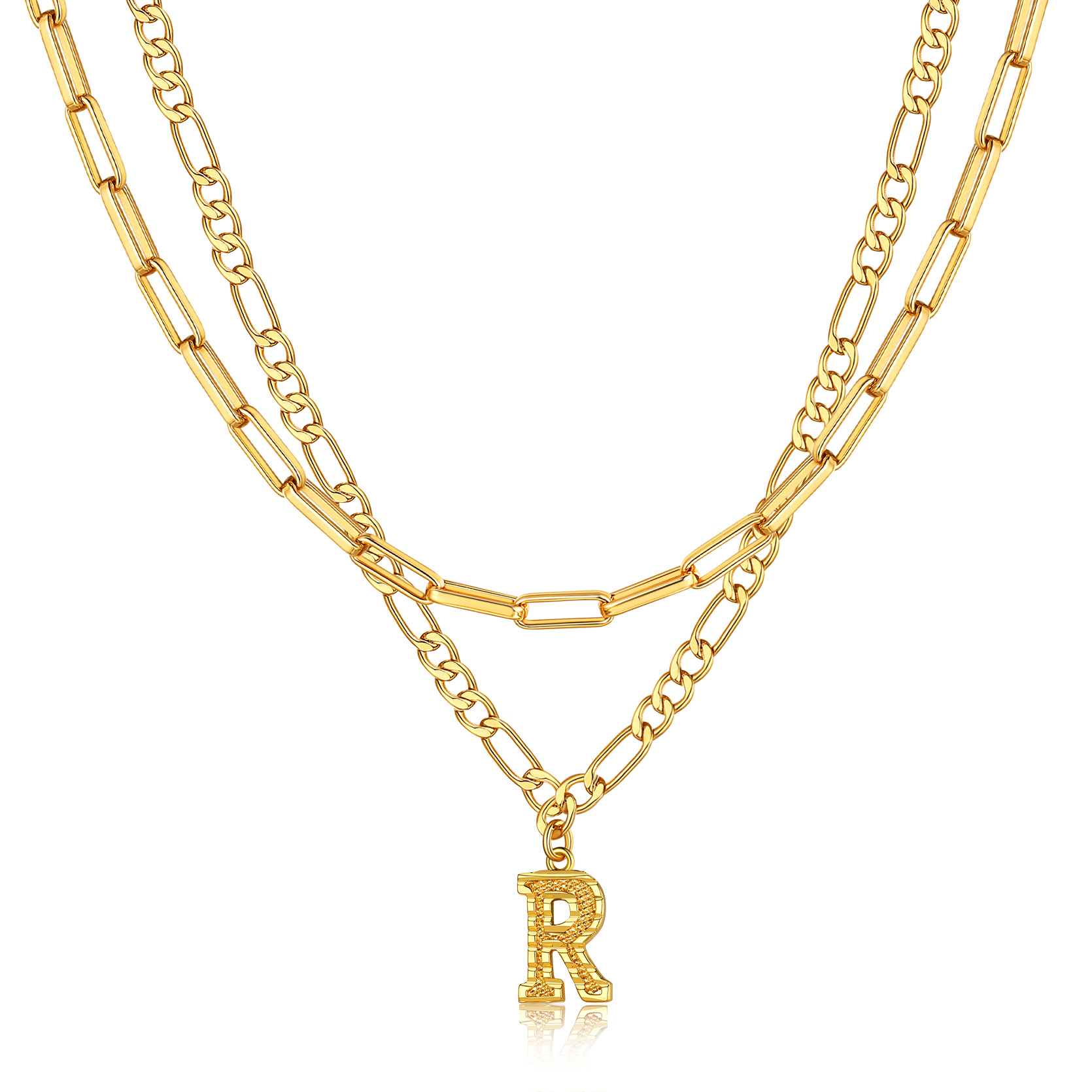 KeyStyle Layered Initial Pendant Necklace for Women Layered Paperclip Choker Chain Necklaces Set Alphabet Letter Necklaces with Cubic Zriconia Birthday Valentines Jewelry Gifts for Girlfriends Wife