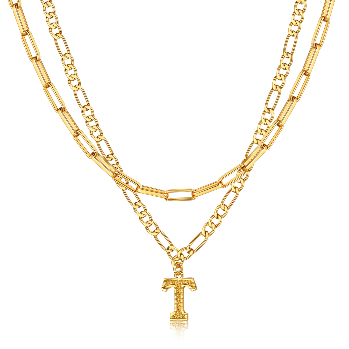 KeyStyle Layered Initial Pendant Necklace for Women Layered Paperclip Choker Chain Necklaces Set Alphabet Letter Necklaces with Cubic Zriconia Birthday Valentines Jewelry Gifts for Girlfriends Wife