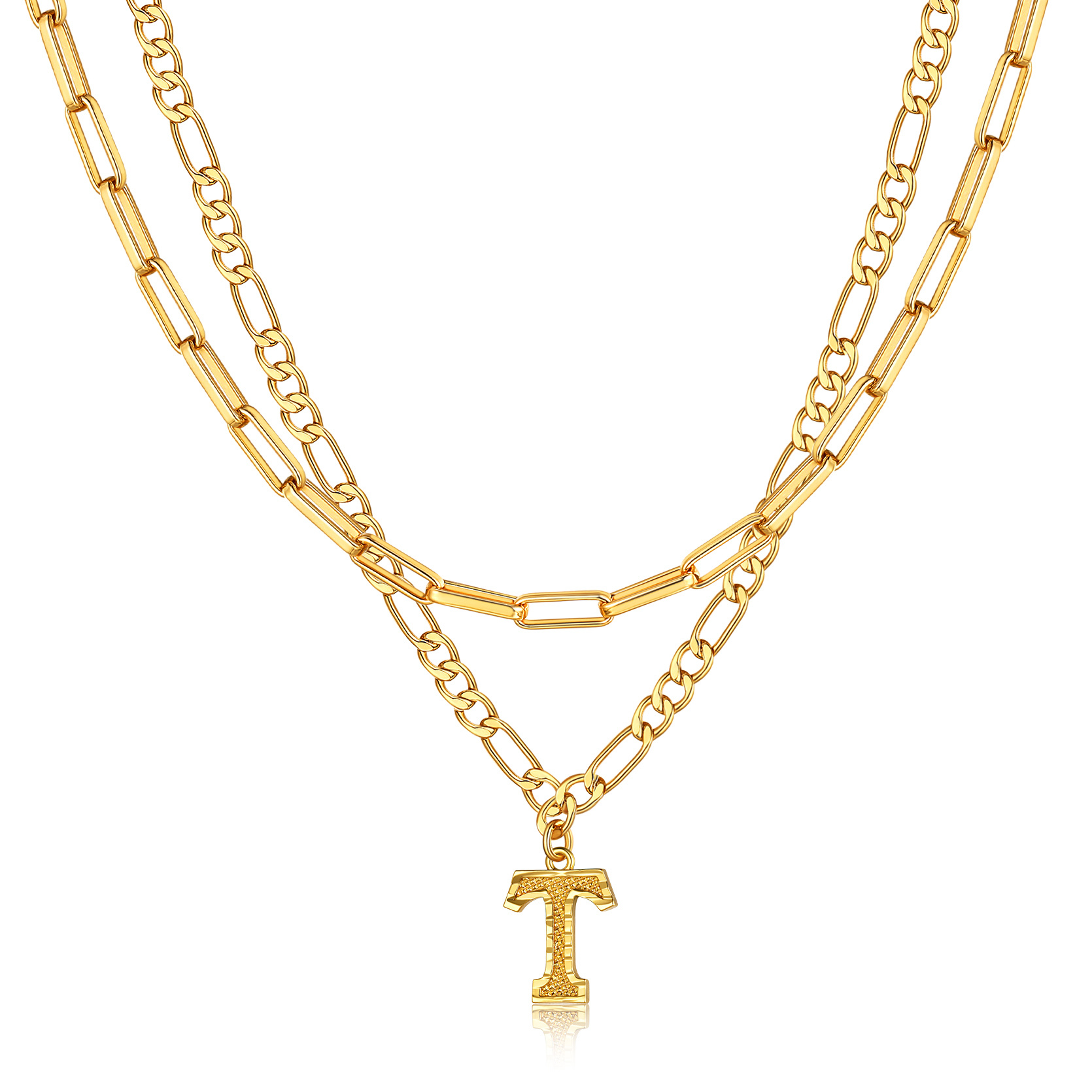 KeyStyle Layered Initial Pendant Necklace for Women Layered Paperclip Choker Chain Necklaces Set Alphabet Letter Necklaces with Cubic Zriconia Birthday Valentines Jewelry Gifts for Girlfriends Wife