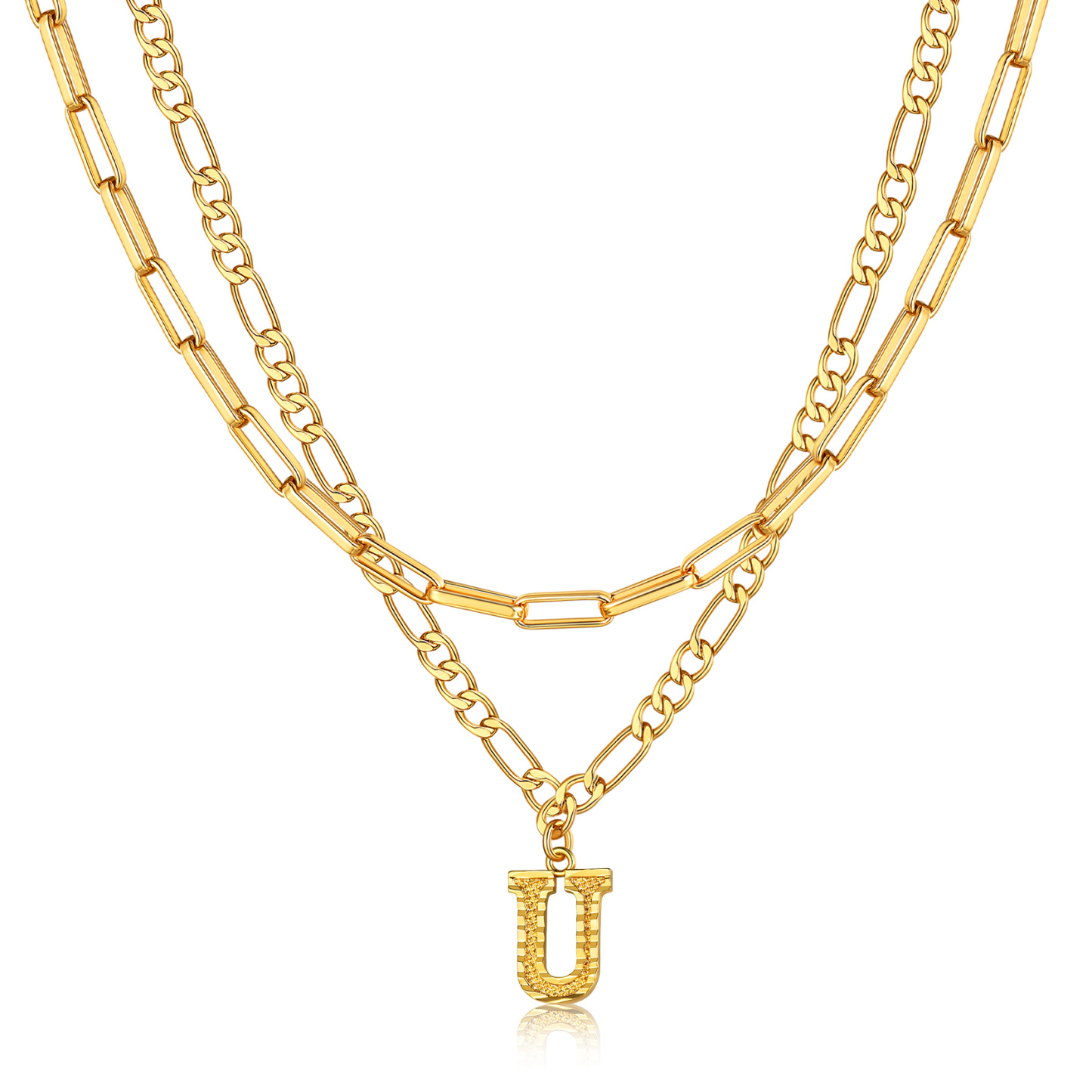 KeyStyle Layered Initial Pendant Necklace for Women Layered Paperclip Choker Chain Necklaces Set Alphabet Letter Necklaces with Cubic Zriconia Birthday Valentines Jewelry Gifts for Girlfriends Wife