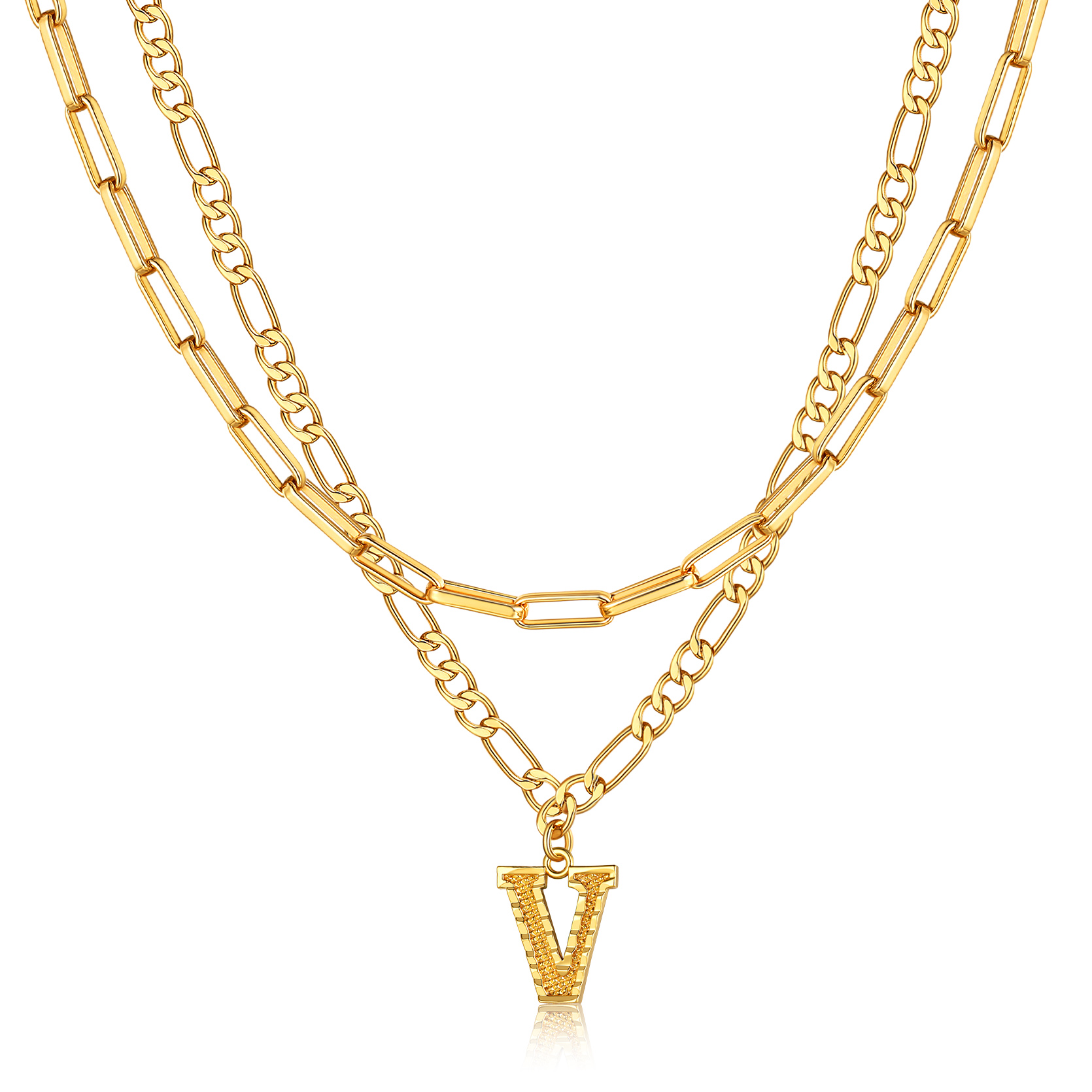 KeyStyle Layered Initial Pendant Necklace for Women Layered Paperclip Choker Chain Necklaces Set Alphabet Letter Necklaces with Cubic Zriconia Birthday Valentines Jewelry Gifts for Girlfriends Wife