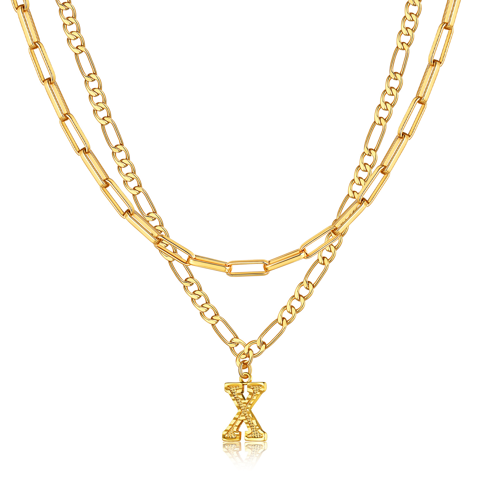 KeyStyle Layered Initial Pendant Necklace for Women Layered Paperclip Choker Chain Necklaces Set Alphabet Letter Necklaces with Cubic Zriconia Birthday Valentines Jewelry Gifts for Girlfriends Wife