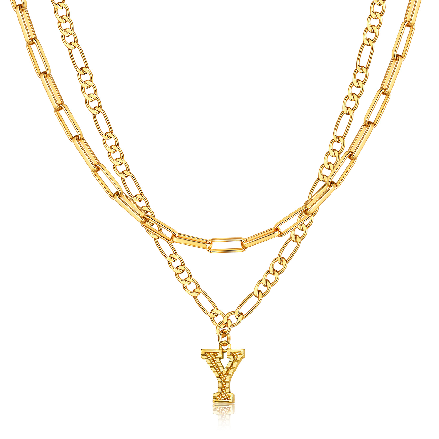 KeyStyle Layered Initial Pendant Necklace for Women Layered Paperclip Choker Chain Necklaces Set Alphabet Letter Necklaces with Cubic Zriconia Birthday Valentines Jewelry Gifts for Girlfriends Wife