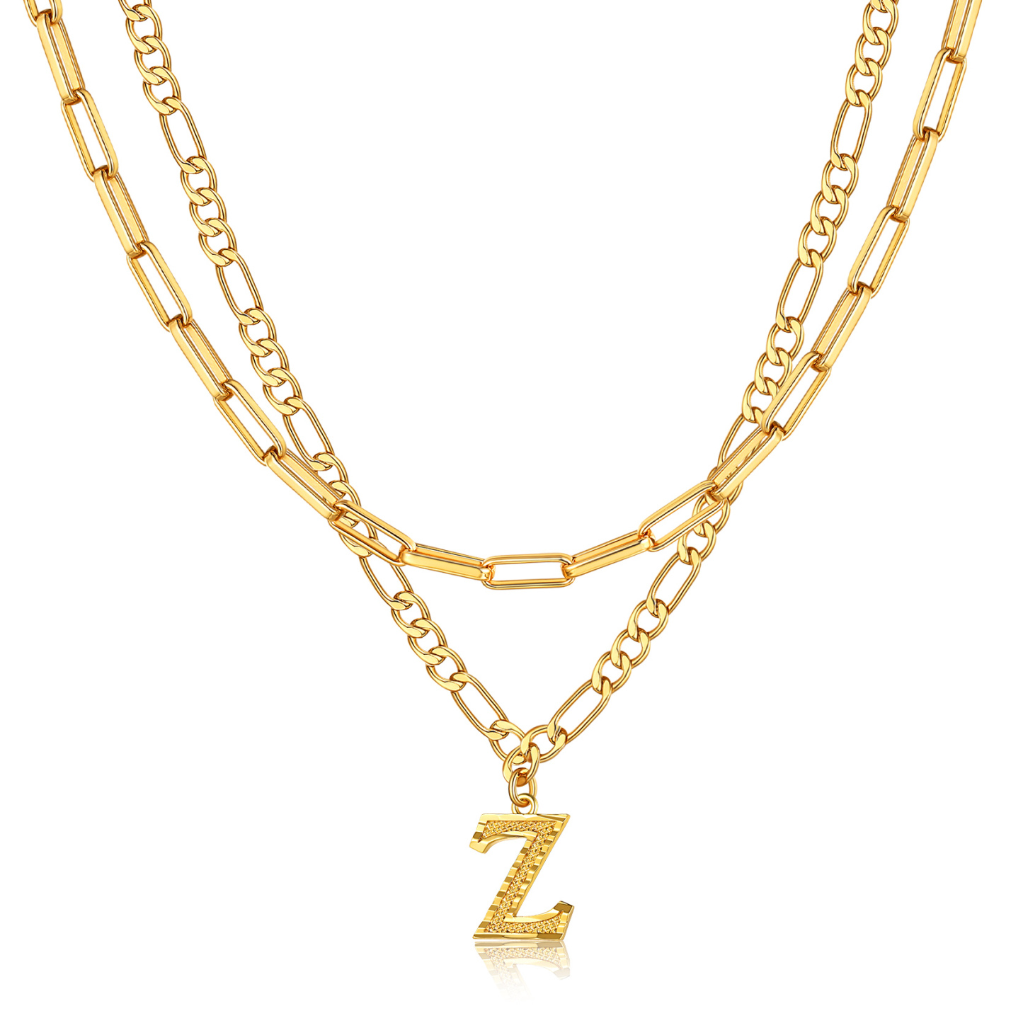KeyStyle Layered Initial Pendant Necklace for Women Layered Paperclip Choker Chain Necklaces Set Alphabet Letter Necklaces with Cubic Zriconia Birthday Valentines Jewelry Gifts for Girlfriends Wife