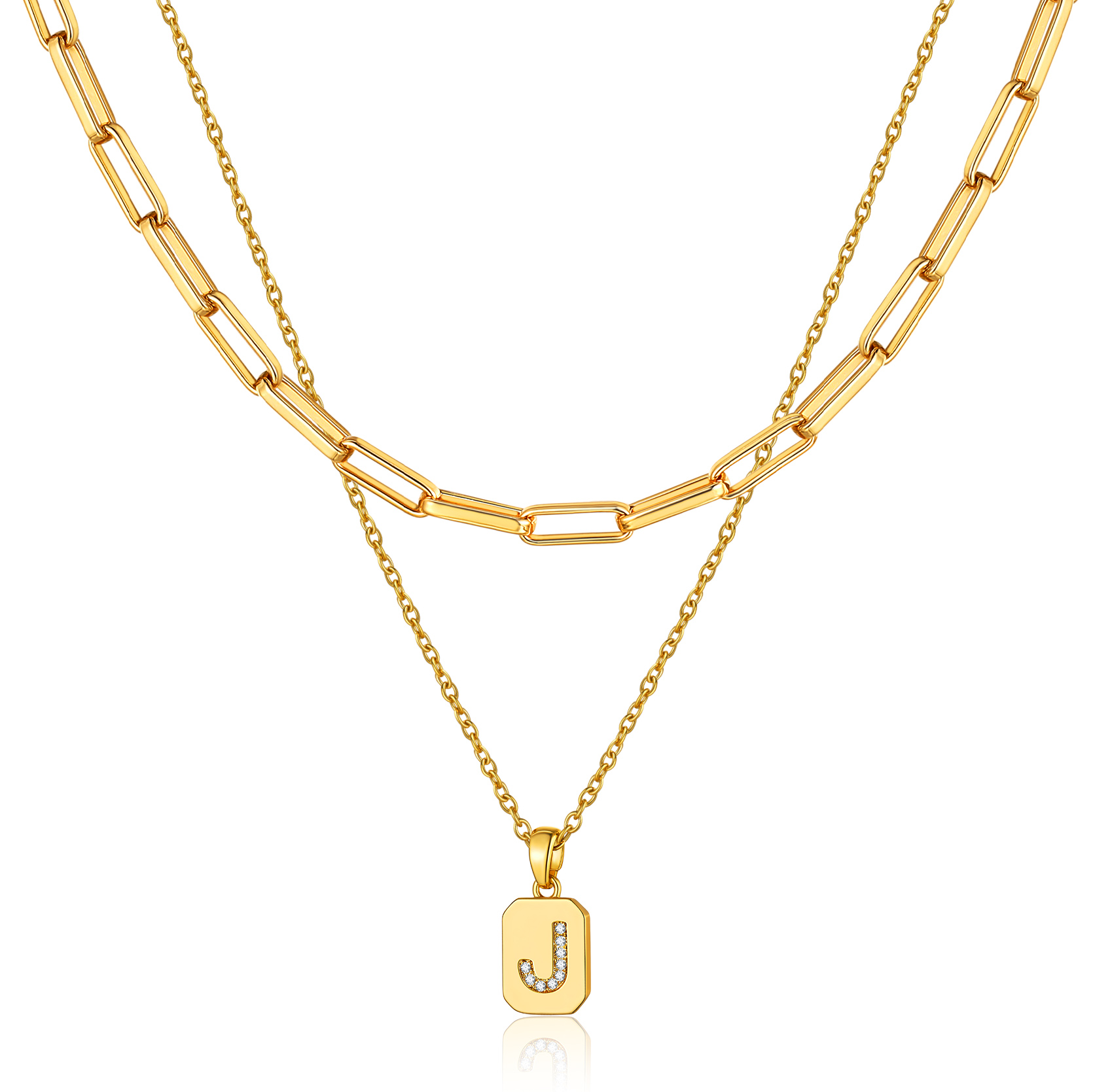 KeyStyle Layered Initial Pendant Necklace for Women Layered Paperclip Choker Chain Necklaces Set Alphabet Letter Necklaces with Cubic Zriconia Birthday Valentines Jewelry Gifts for Girlfriends Wife