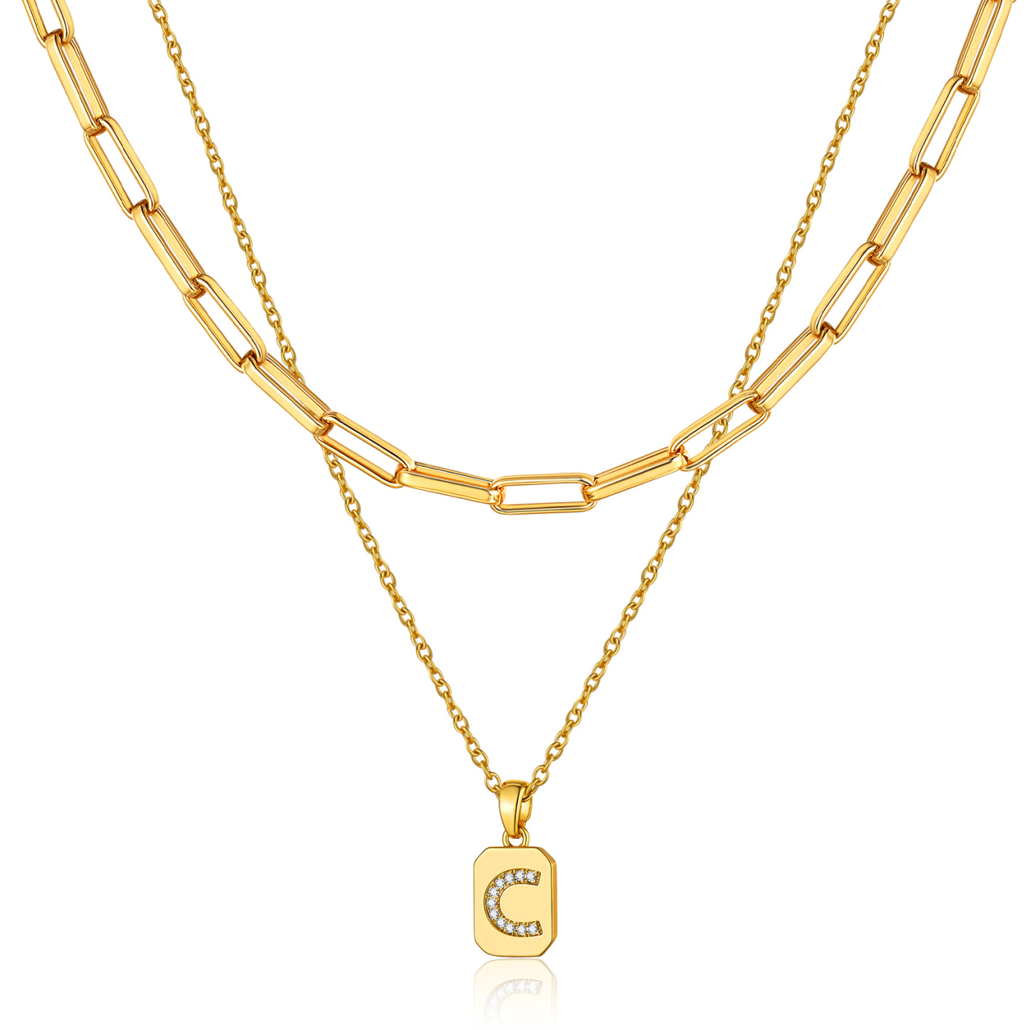 KeyStyle Layered Initial Pendant Necklace for Women Layered Paperclip Choker Chain Necklaces Set Alphabet Letter Necklaces with Cubic Zriconia Birthday Valentines Jewelry Gifts for Girlfriends Wife