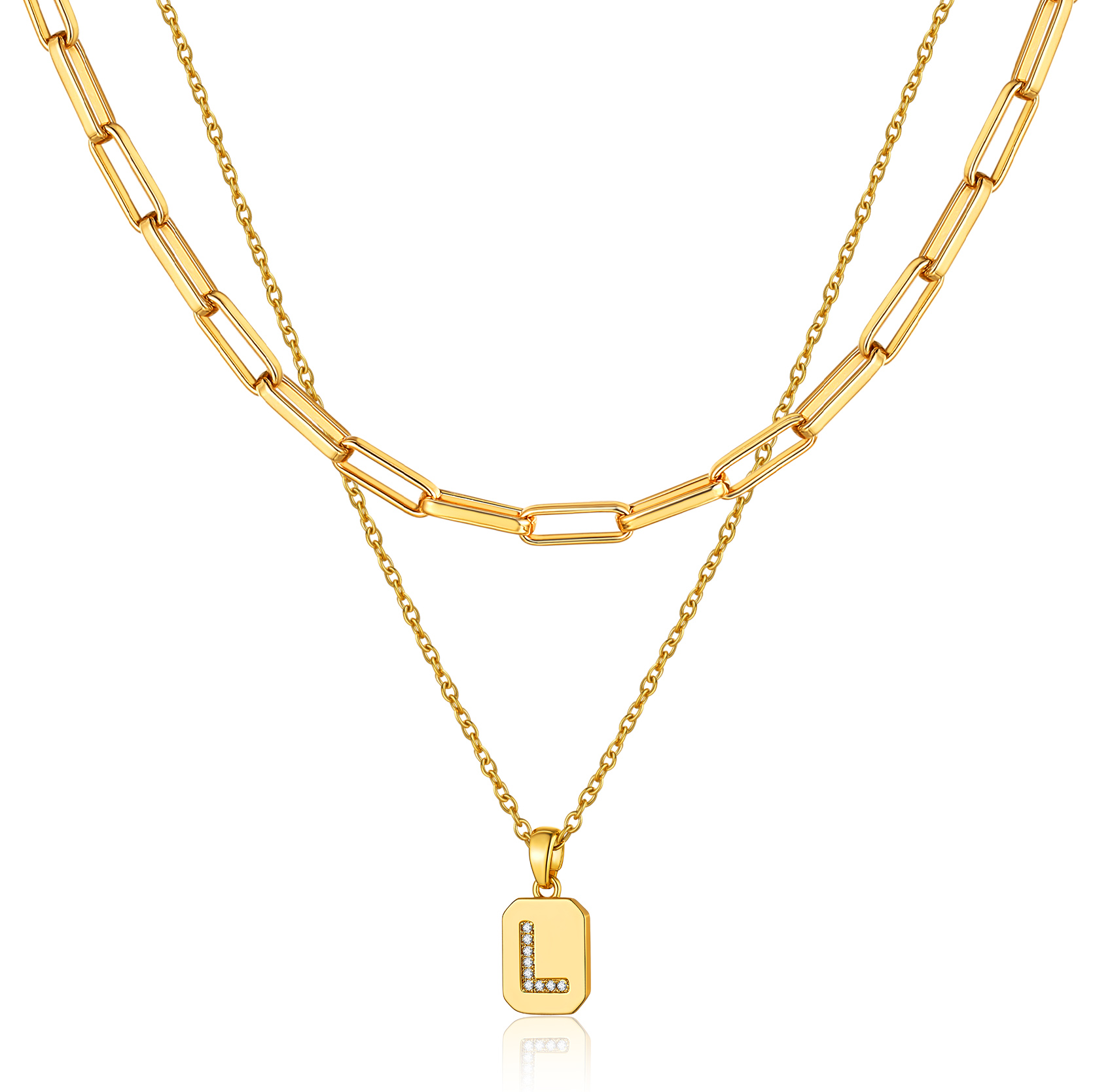 KeyStyle Layered Initial Pendant Necklace for Women Layered Paperclip Choker Chain Necklaces Set Alphabet Letter Necklaces with Cubic Zriconia Birthday Valentines Jewelry Gifts for Girlfriends Wife