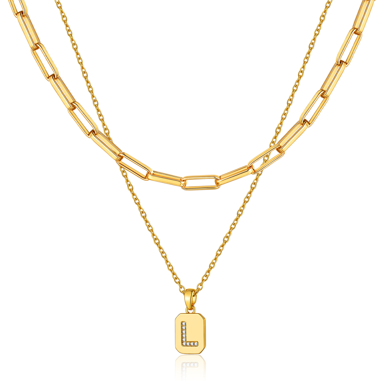 KeyStyle Layered Initial Pendant Necklace for Women Layered Paperclip Choker Chain Necklaces Set Alphabet Letter Necklaces with Cubic Zriconia Birthday Valentines Jewelry Gifts for Girlfriends Wife