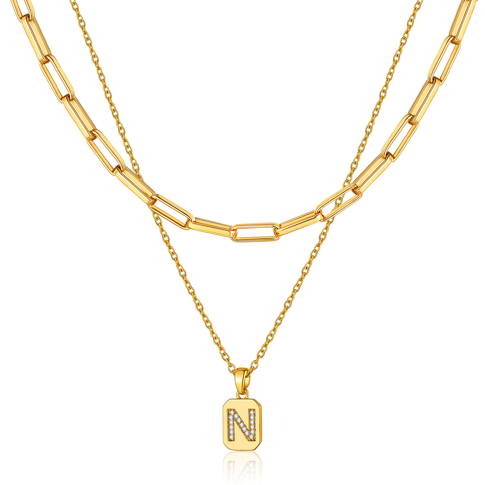 KeyStyle Layered Initial Pendant Necklace for Women Layered Paperclip Choker Chain Necklaces Set Alphabet Letter Necklaces with Cubic Zriconia Birthday Valentines Jewelry Gifts for Girlfriends Wife