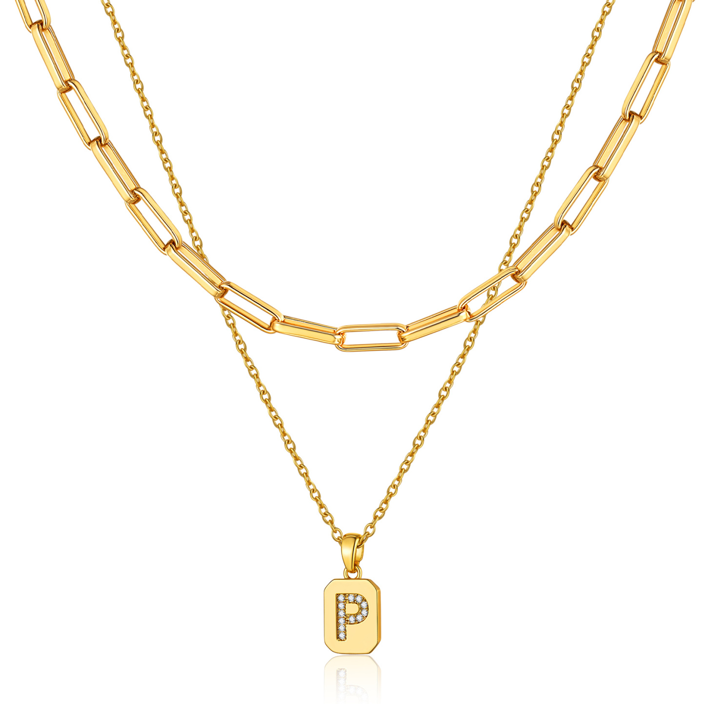 KeyStyle Layered Initial Pendant Necklace for Women Layered Paperclip Choker Chain Necklaces Set Alphabet Letter Necklaces with Cubic Zriconia Birthday Valentines Jewelry Gifts for Girlfriends Wife