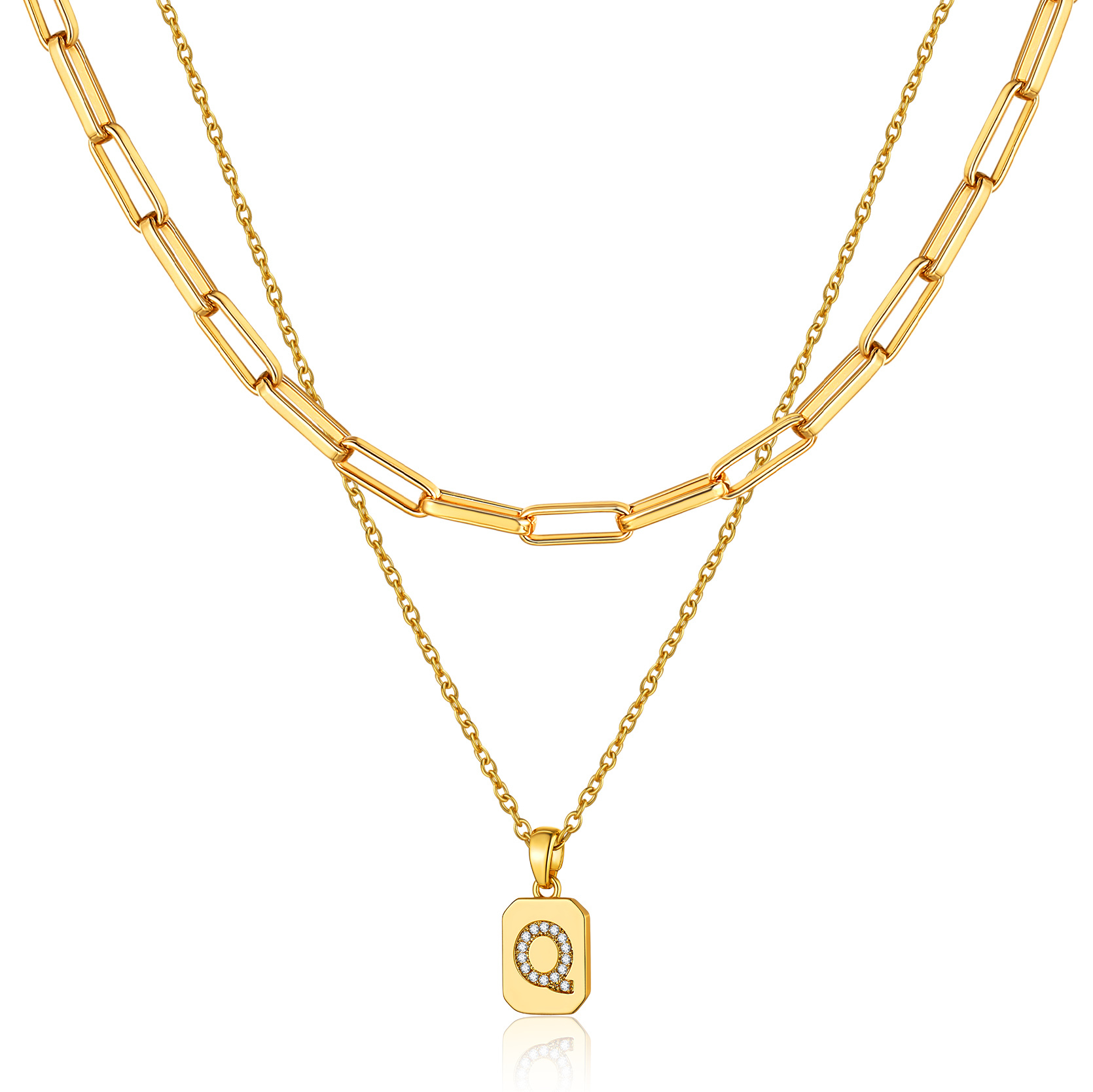 KeyStyle Layered Initial Pendant Necklace for Women Layered Paperclip Choker Chain Necklaces Set Alphabet Letter Necklaces with Cubic Zriconia Birthday Valentines Jewelry Gifts for Girlfriends Wife