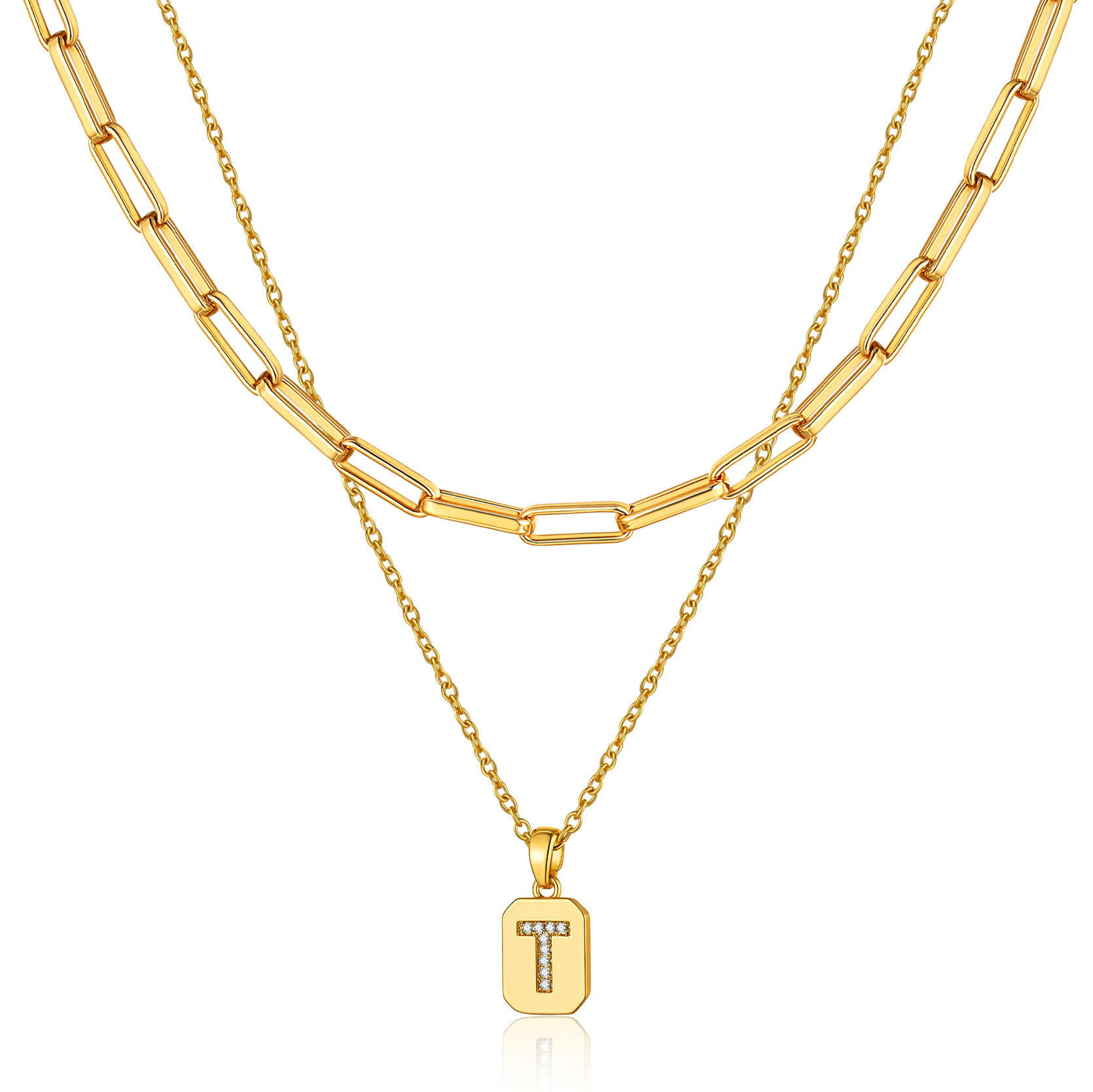 KeyStyle Layered Initial Pendant Necklace for Women Layered Paperclip Choker Chain Necklaces Set Alphabet Letter Necklaces with Cubic Zriconia Birthday Valentines Jewelry Gifts for Girlfriends Wife