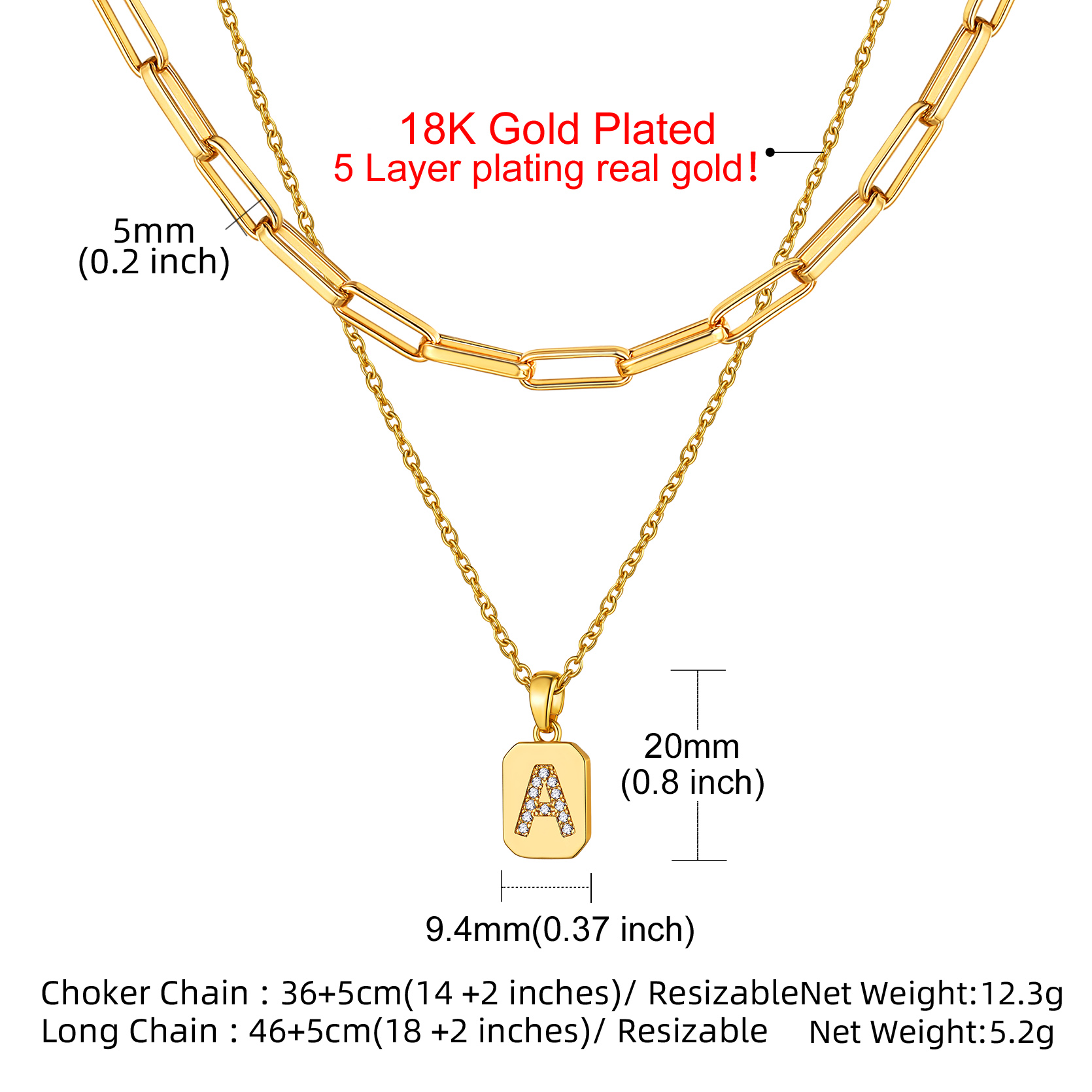 KeyStyle Layered Initial Pendant Necklace for Women Layered Paperclip Choker Chain Necklaces Set Alphabet Letter Necklaces with Cubic Zriconia Birthday Valentines Jewelry Gifts for Girlfriends Wife