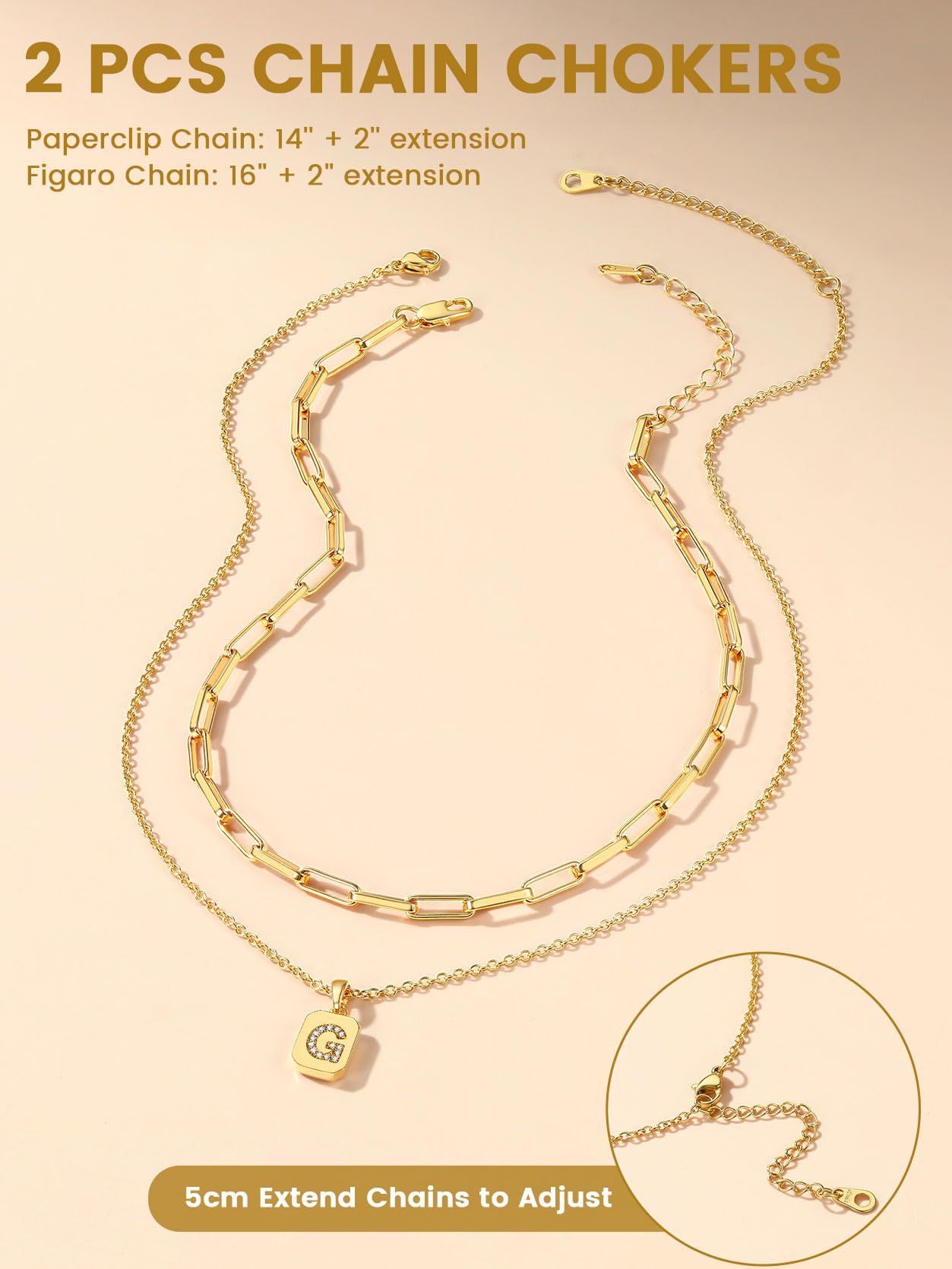 KeyStyle Layered Initial Pendant Necklace for Women Layered Paperclip Choker Chain Necklaces Set Alphabet Letter Necklaces with Cubic Zriconia Birthday Valentines Jewelry Gifts for Girlfriends Wife