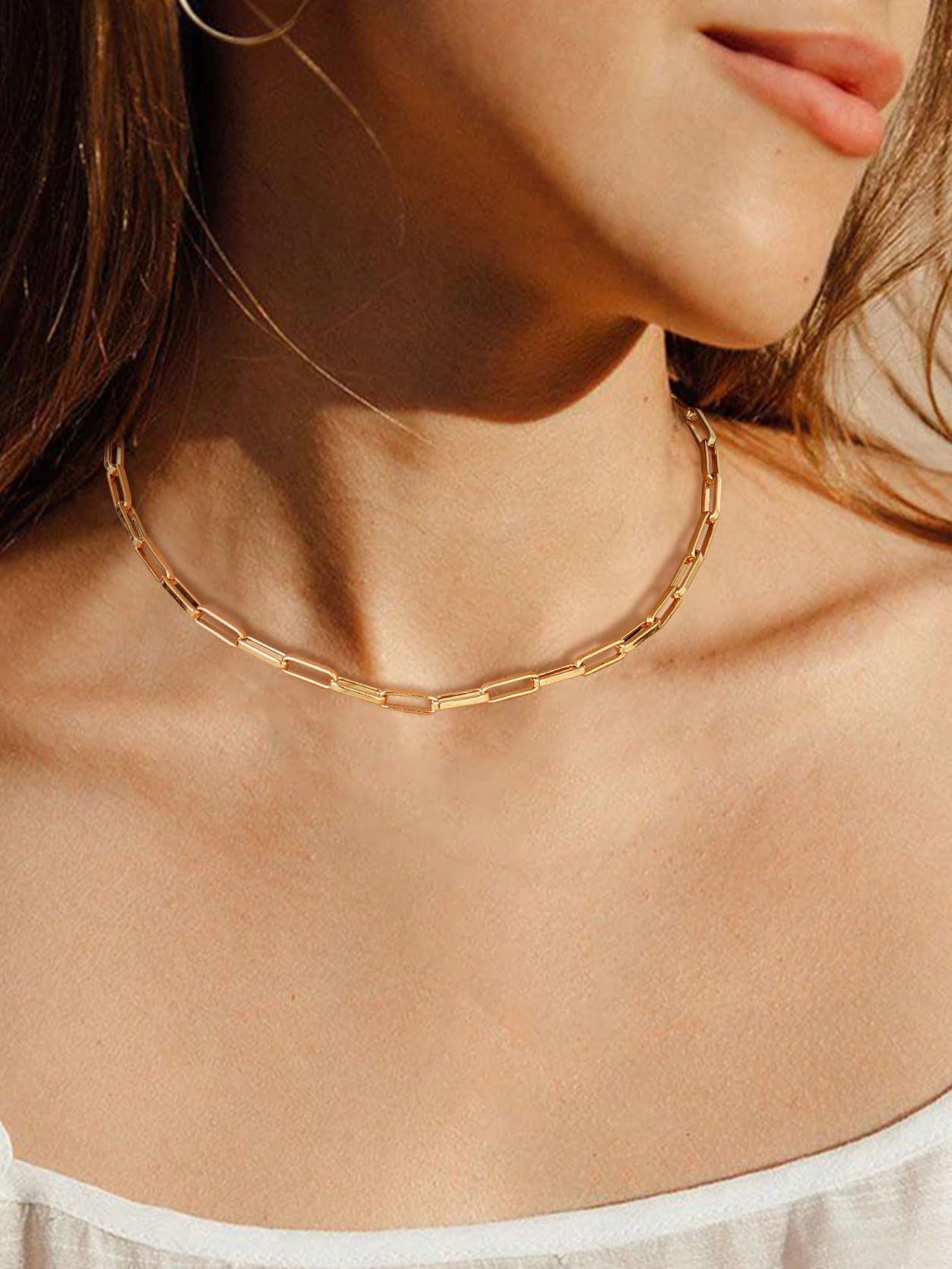 KeyStyle Layered Initial Pendant Necklace for Women Layered Paperclip Choker Chain Necklaces Set Alphabet Letter Necklaces with Cubic Zriconia Birthday Valentines Jewelry Gifts for Girlfriends Wife