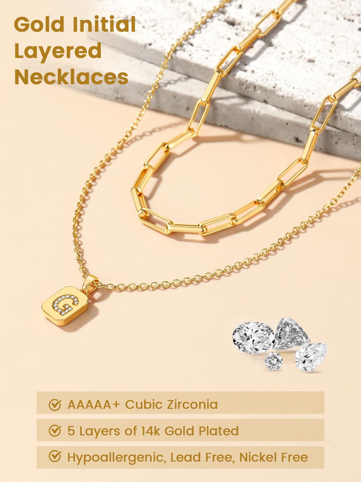 KeyStyle Layered Initial Pendant Necklace for Women Layered Paperclip Choker Chain Necklaces Set Alphabet Letter Necklaces with Cubic Zriconia Birthday Valentines Jewelry Gifts for Girlfriends Wife