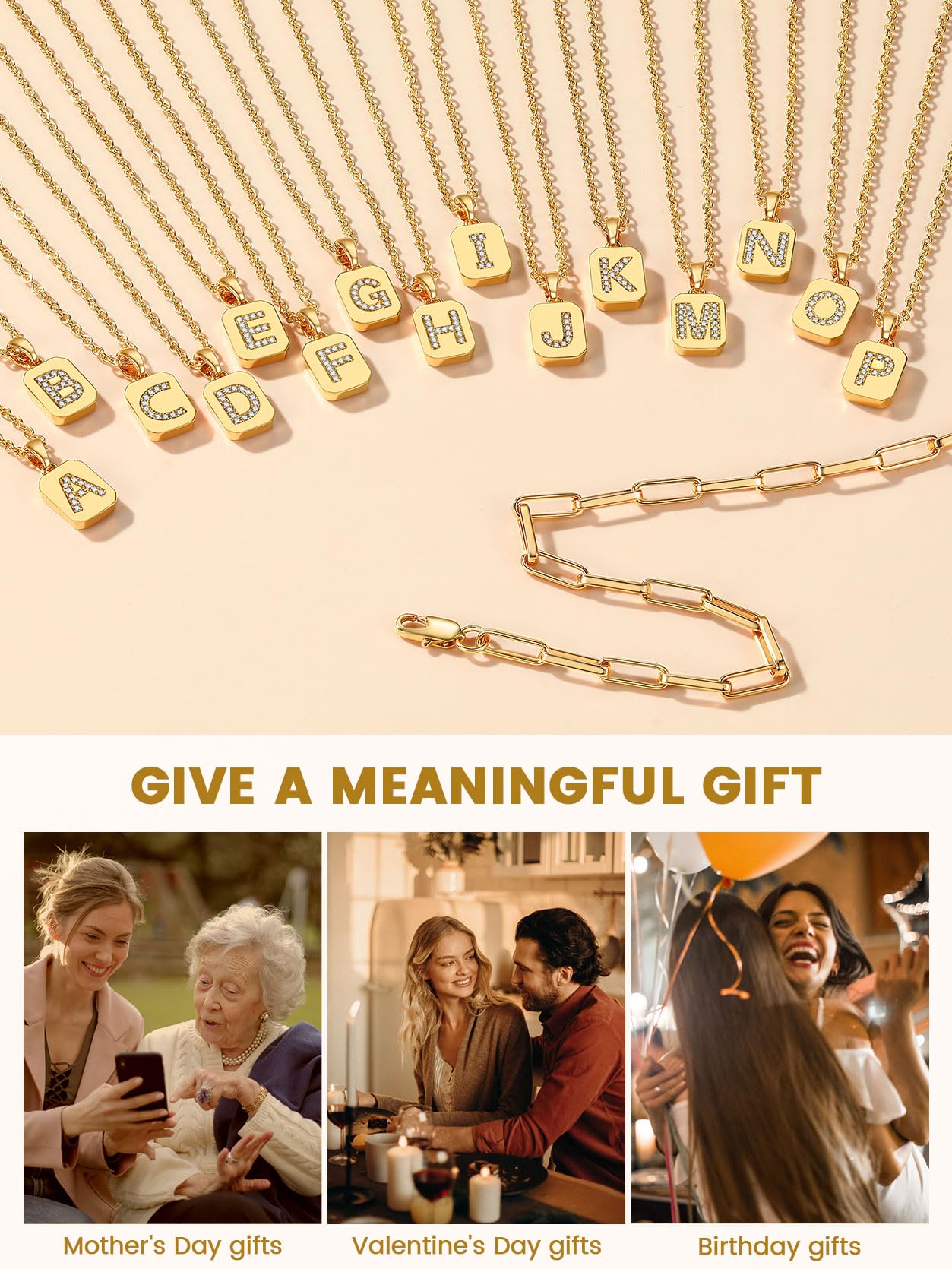 KeyStyle Layered Initial Pendant Necklace for Women Layered Paperclip Choker Chain Necklaces Set Alphabet Letter Necklaces with Cubic Zriconia Birthday Valentines Jewelry Gifts for Girlfriends Wife