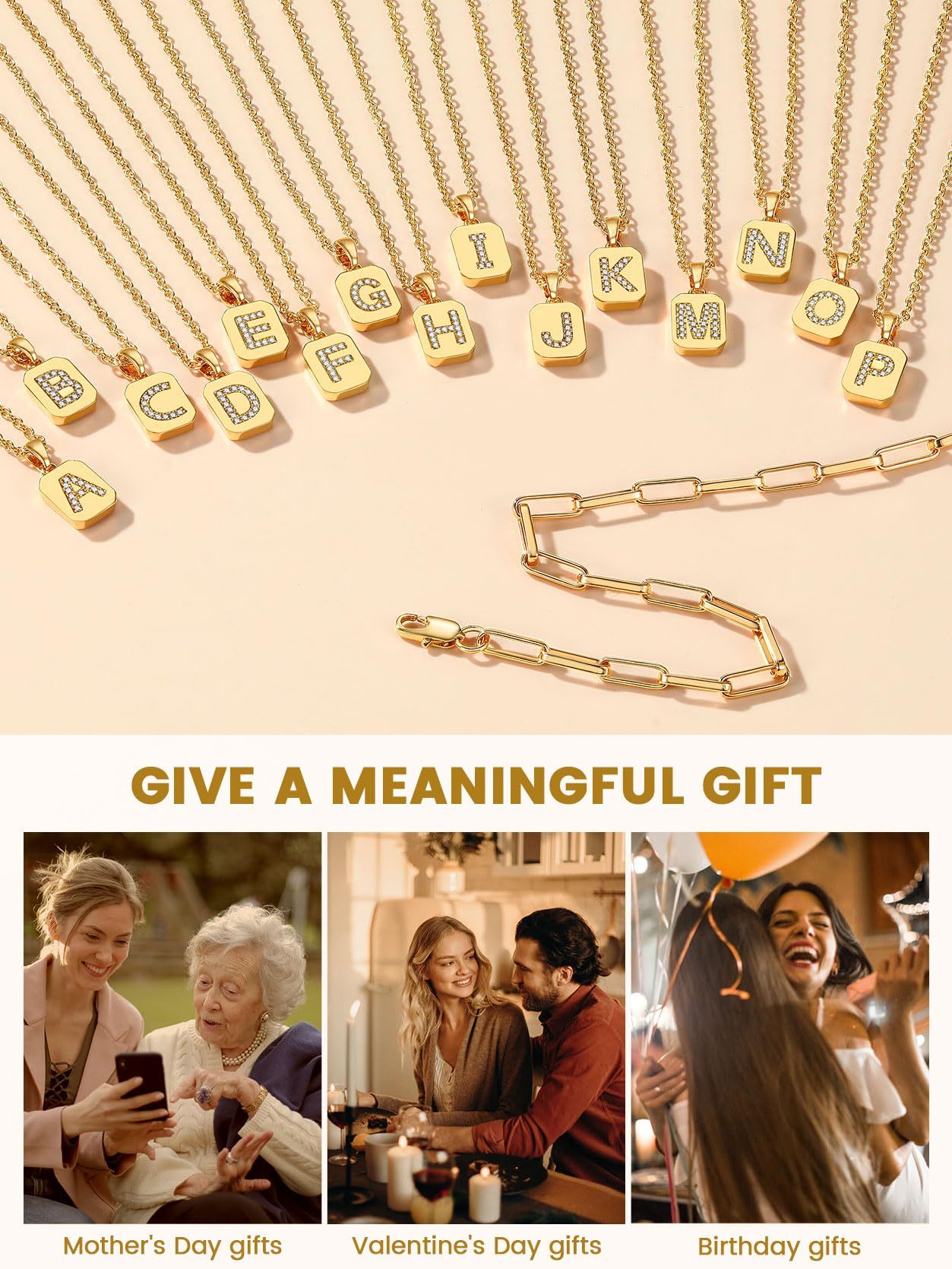 KeyStyle Layered Initial Pendant Necklace for Women Layered Paperclip Choker Chain Necklaces Set Alphabet Letter Necklaces with Cubic Zriconia Birthday Valentines Jewelry Gifts for Girlfriends Wife