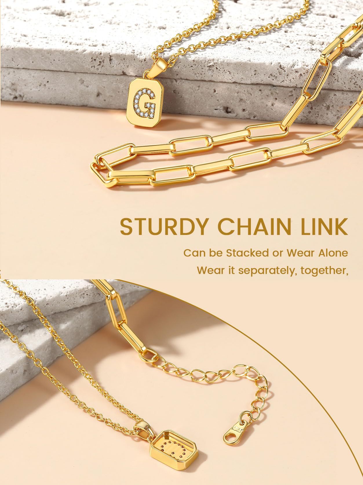 KeyStyle Layered Initial Pendant Necklace for Women Layered Paperclip Choker Chain Necklaces Set Alphabet Letter Necklaces with Cubic Zriconia Birthday Valentines Jewelry Gifts for Girlfriends Wife