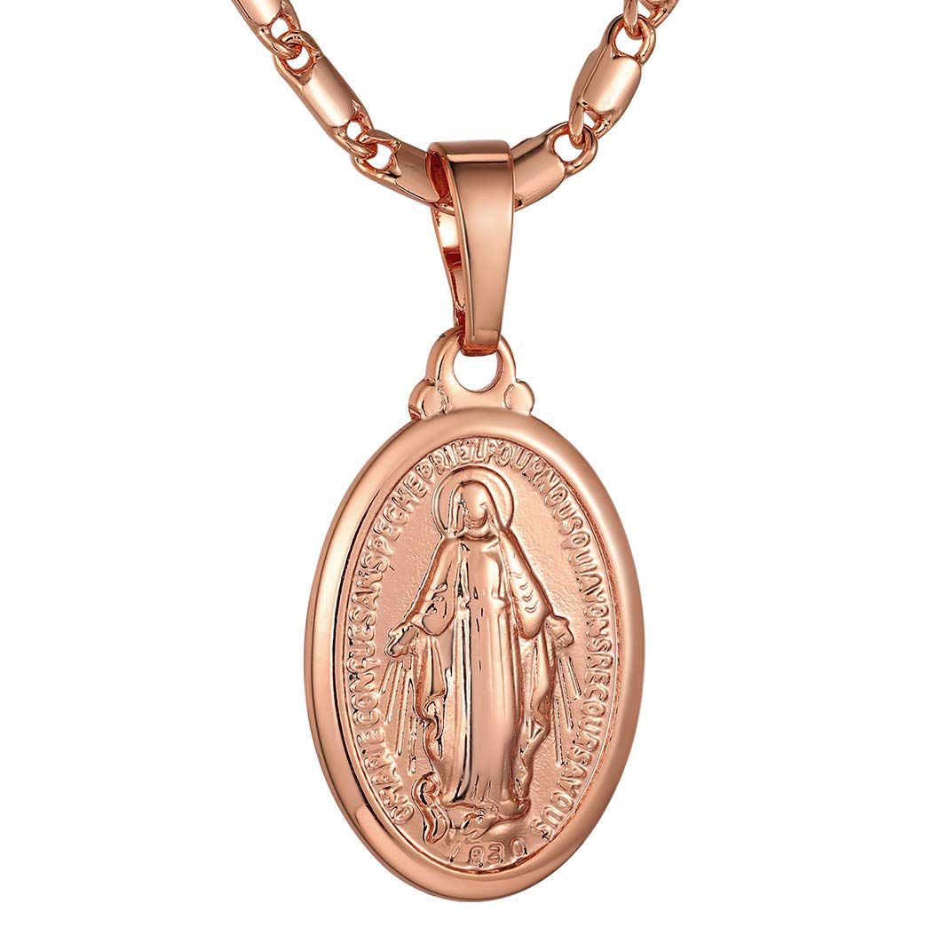KeyStyle Virgin Mary Necklace for Women Catholic Christian Necklaces Lady of Guadalupe Miraculous Medal Pendant Necklace Religious Gifts Birthday Christmas Jewelry