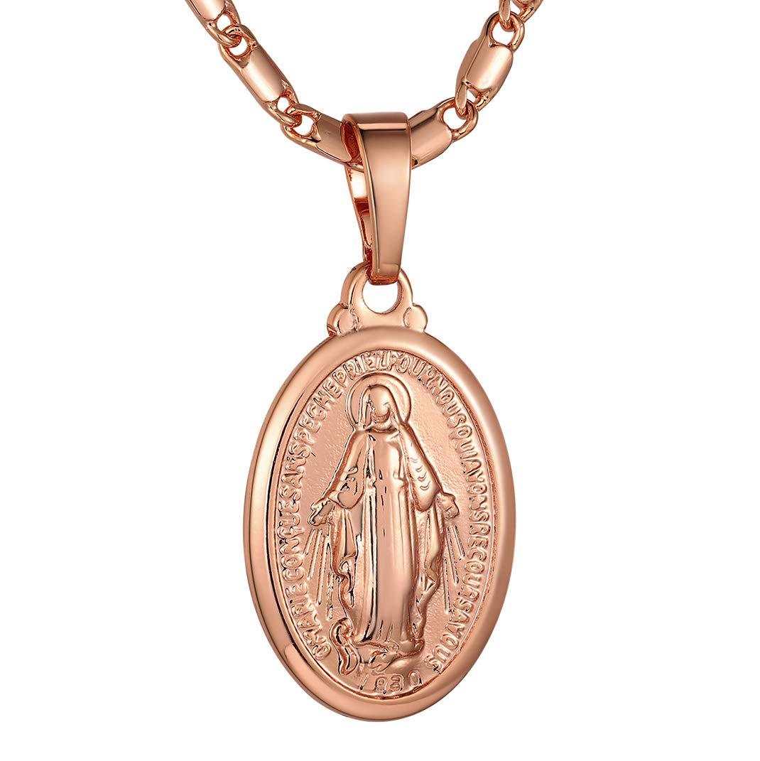 KeyStyle Virgin Mary Necklace for Women Catholic Christian Necklaces Lady of Guadalupe Miraculous Medal Pendant Necklace Religious Gifts Birthday Christmas Jewelry