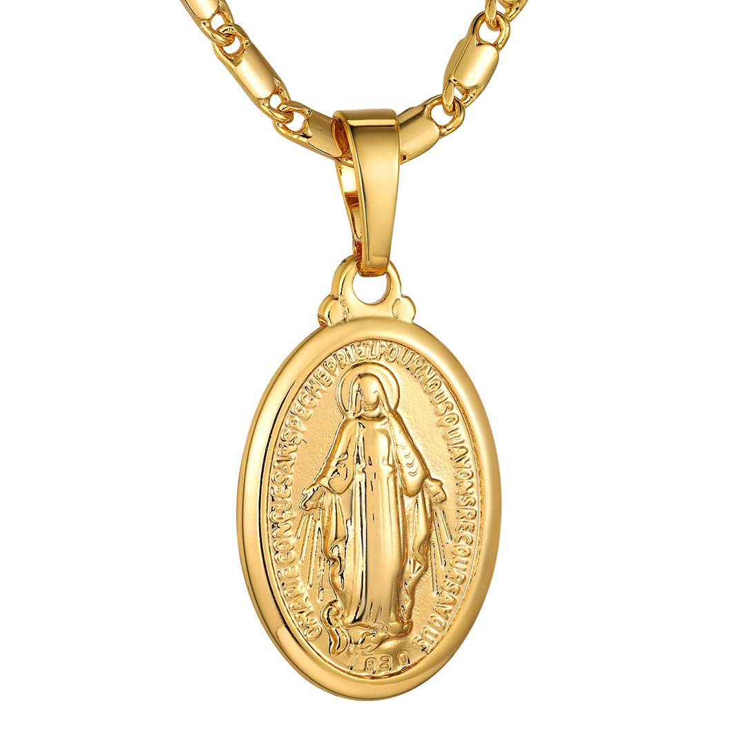 KeyStyle Virgin Mary Necklace for Women Catholic Christian Necklaces Lady of Guadalupe Miraculous Medal Pendant Necklace Religious Gifts Birthday Christmas Jewelry