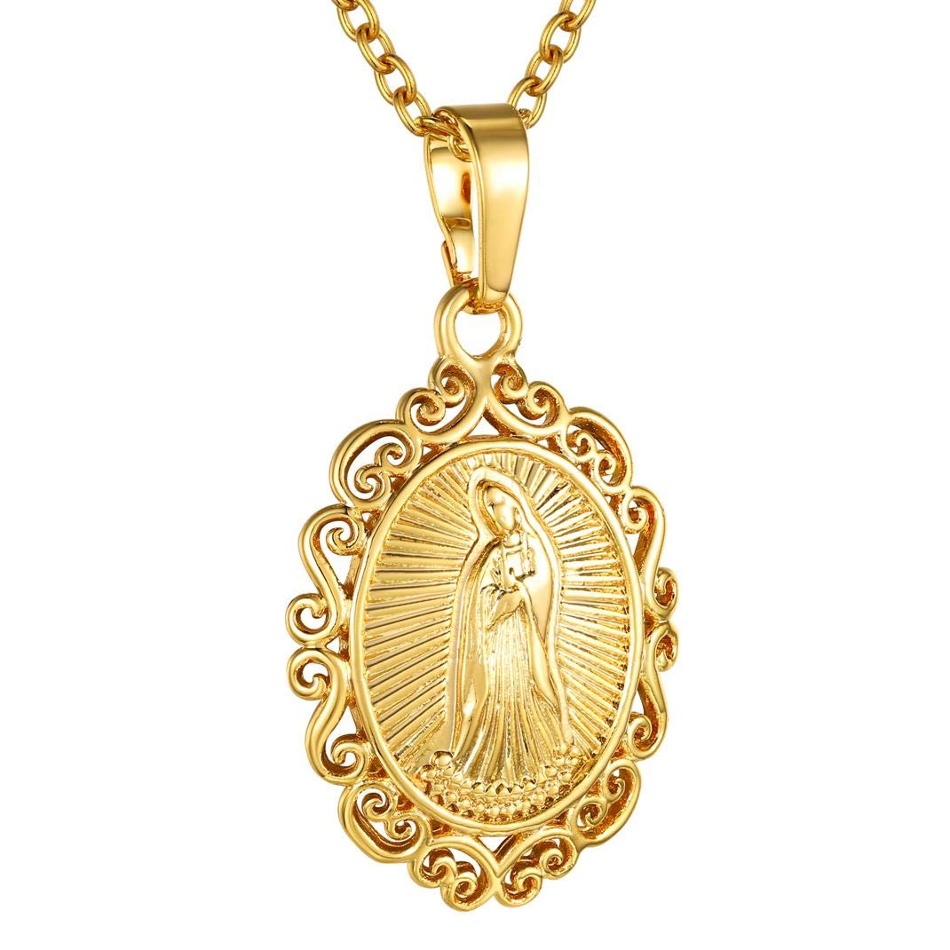 KeyStyle Virgin Mary Necklace for Women Catholic Christian Necklaces Lady of Guadalupe Miraculous Medal Pendant Necklace Religious Gifts Birthday Christmas Jewelry