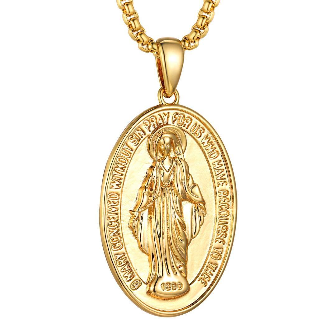 KeyStyle Virgin Mary Necklace for Women Catholic Christian Necklaces Lady of Guadalupe Miraculous Medal Pendant Necklace Religious Gifts Birthday Christmas Jewelry