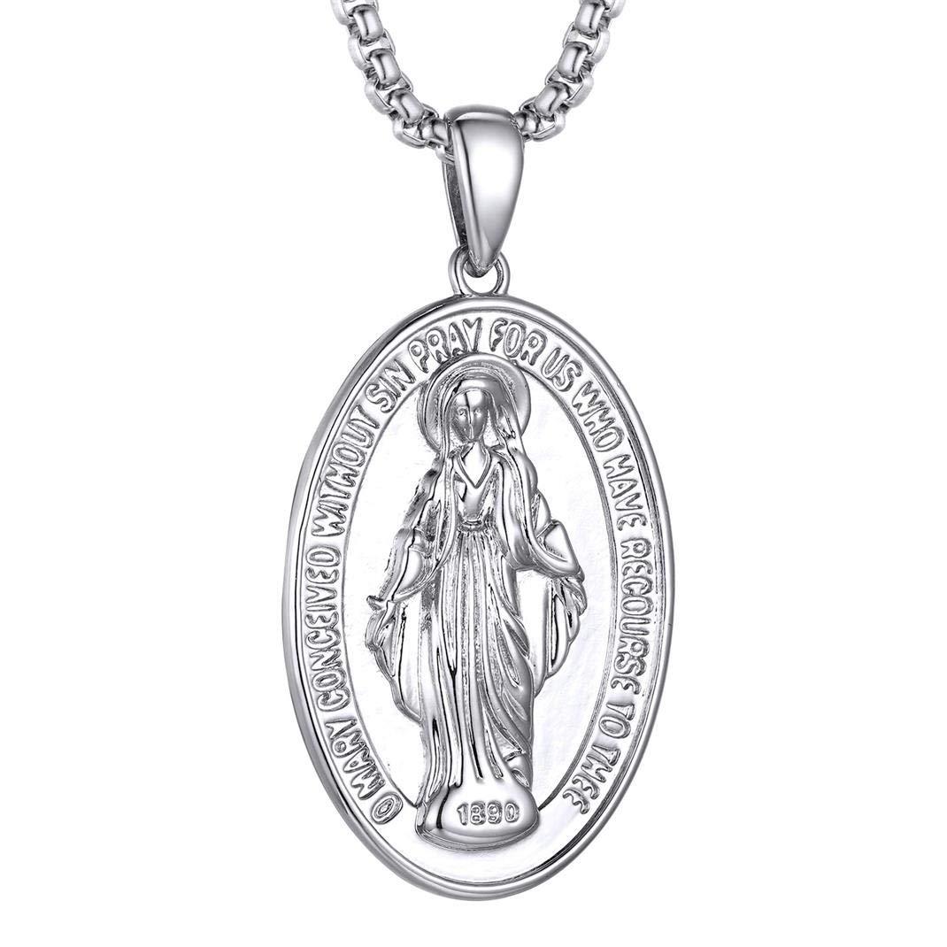 KeyStyle Virgin Mary Necklace for Women Catholic Christian Necklaces Lady of Guadalupe Miraculous Medal Pendant Necklace Religious Gifts Birthday Christmas Jewelry