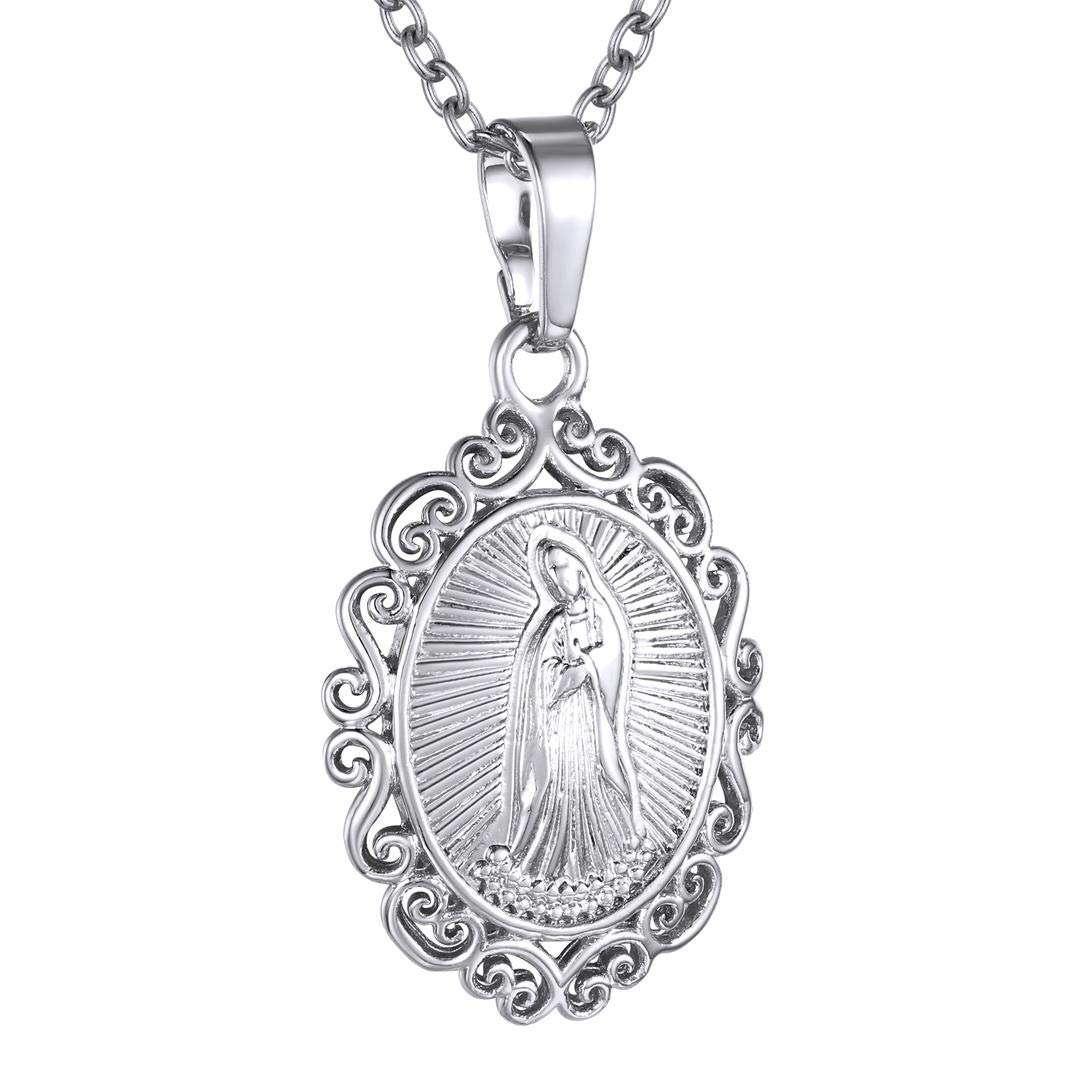 KeyStyle Virgin Mary Necklace for Women Catholic Christian Necklaces Lady of Guadalupe Miraculous Medal Pendant Necklace Religious Gifts Birthday Christmas Jewelry