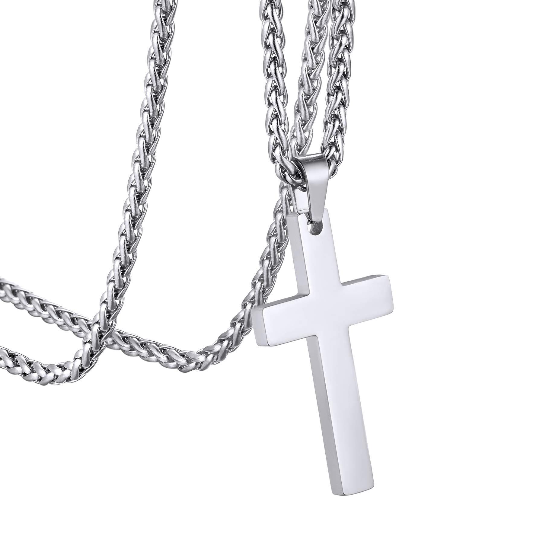 KeyStyle INRI Crucifix Cross Necklace for Men Stainless Steel Cross Pendant Necklace Jesus Christian Religious Jewelry Valentines Gift for Husband