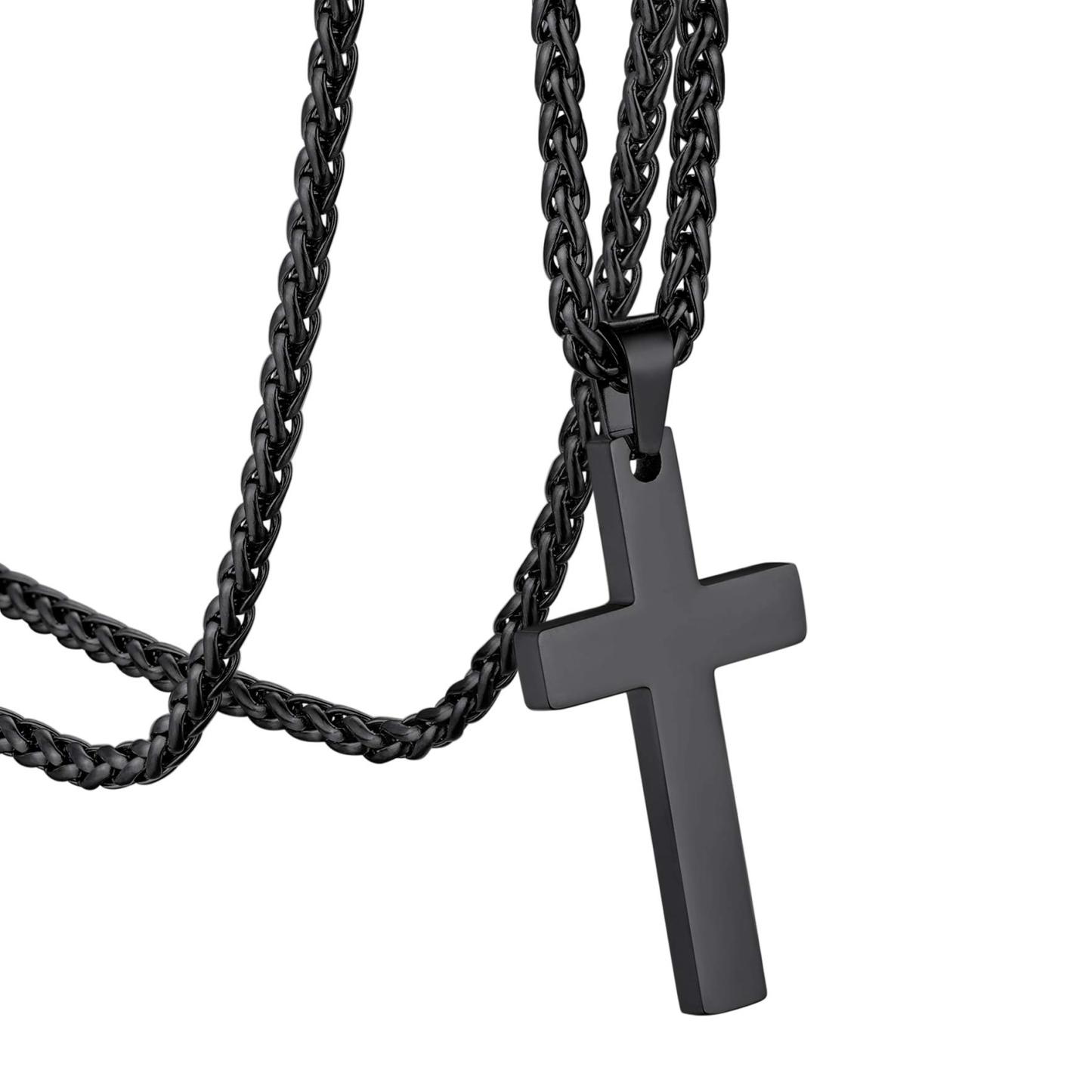 KeyStyle INRI Crucifix Cross Necklace for Men Stainless Steel Cross Pendant Necklace Jesus Christian Religious Jewelry Valentines Gift for Husband