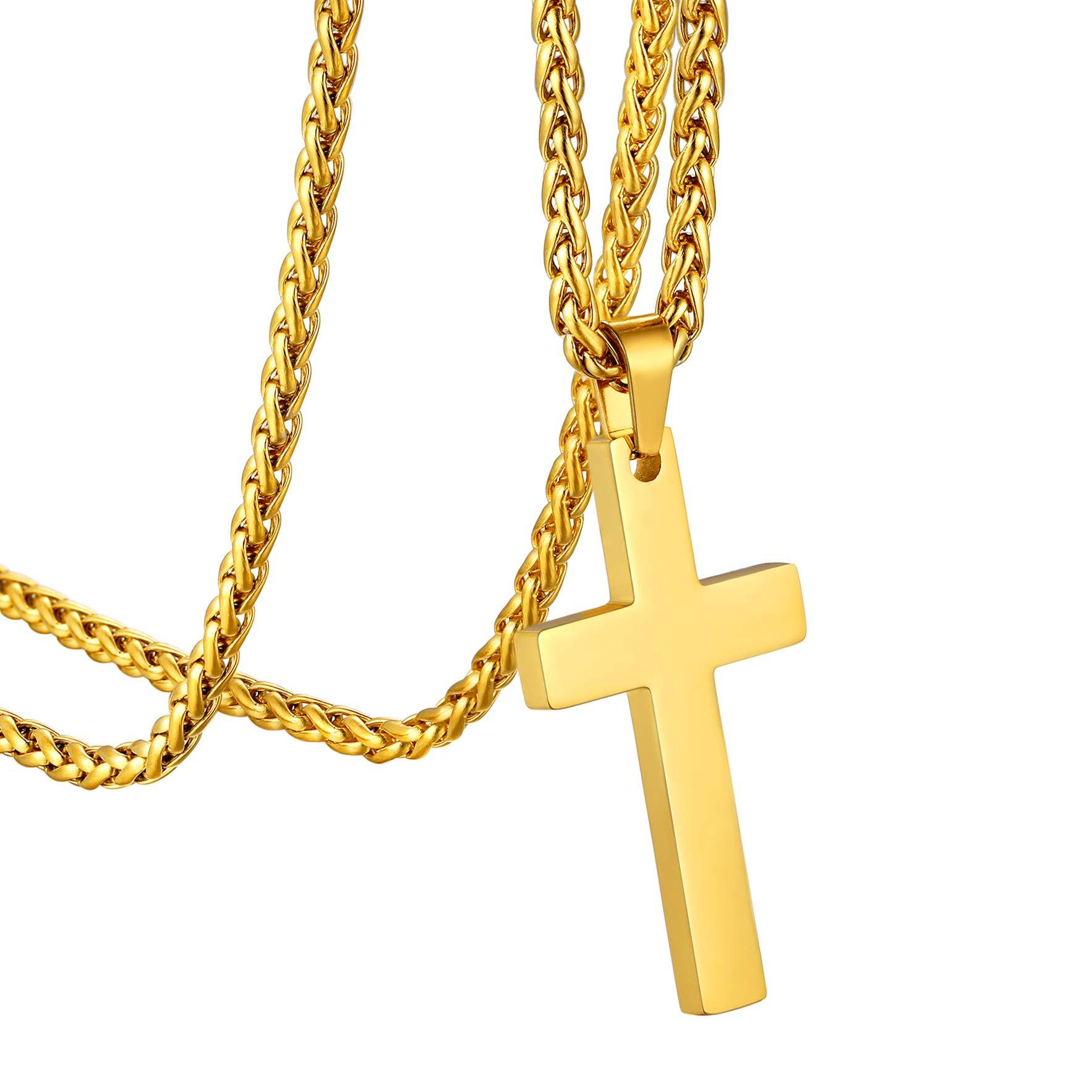 KeyStyle INRI Crucifix Cross Necklace for Men Stainless Steel Cross Pendant Necklace Jesus Christian Religious Jewelry Valentines Gift for Husband