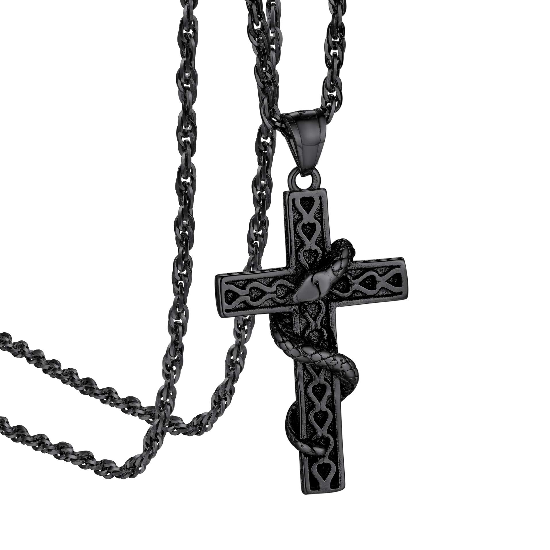 KeyStyle INRI Crucifix Cross Necklace for Men Stainless Steel Cross Pendant Necklace Jesus Christian Religious Jewelry Valentines Gift for Husband