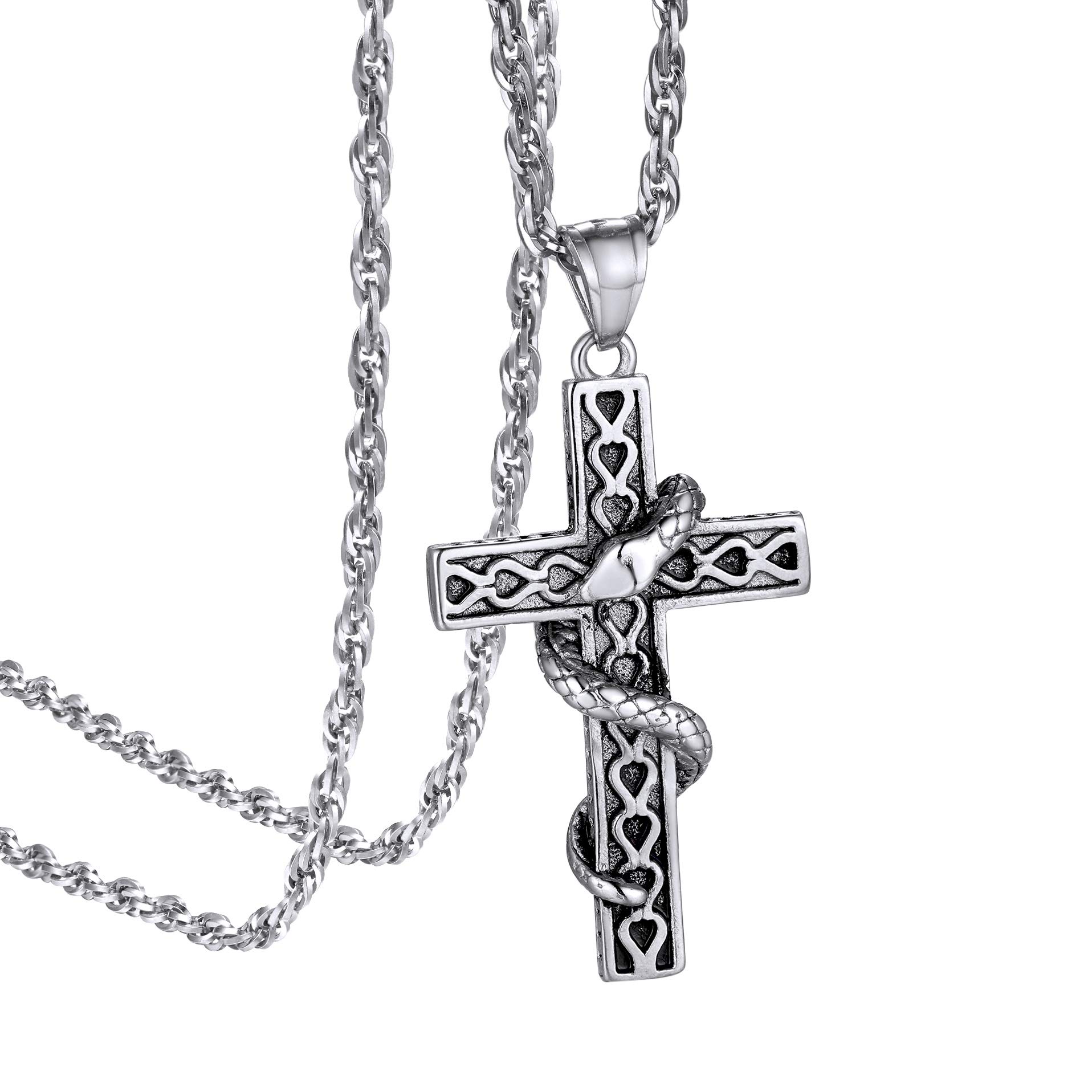 KeyStyle INRI Crucifix Cross Necklace for Men Stainless Steel Cross Pendant Necklace Jesus Christian Religious Jewelry Valentines Gift for Husband