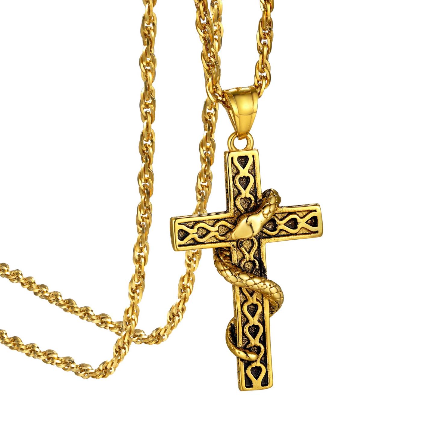 KeyStyle INRI Crucifix Cross Necklace for Men Stainless Steel Cross Pendant Necklace Jesus Christian Religious Jewelry Valentines Gift for Husband