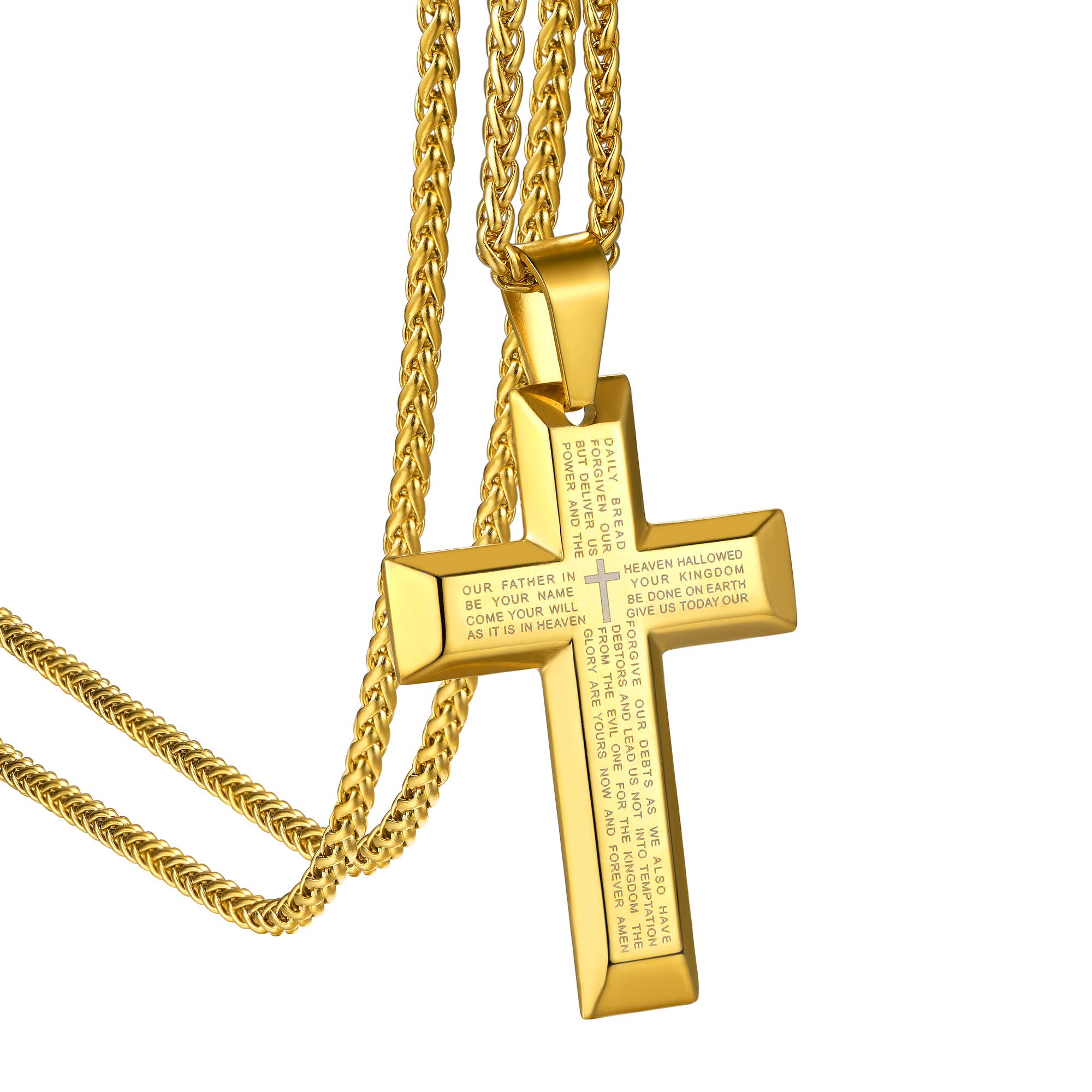 KeyStyle INRI Crucifix Cross Necklace for Men Stainless Steel Cross Pendant Necklace Jesus Christian Religious Jewelry Valentines Gift for Husband