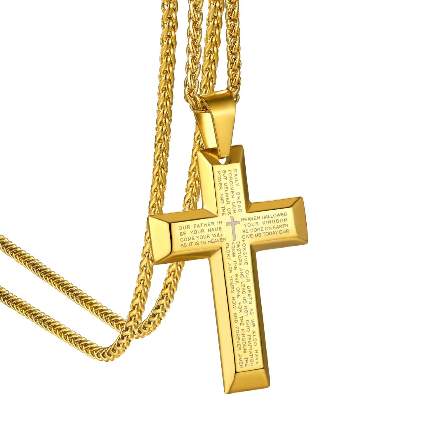 KeyStyle INRI Crucifix Cross Necklace for Men Stainless Steel Cross Pendant Necklace Jesus Christian Religious Jewelry Valentines Gift for Husband