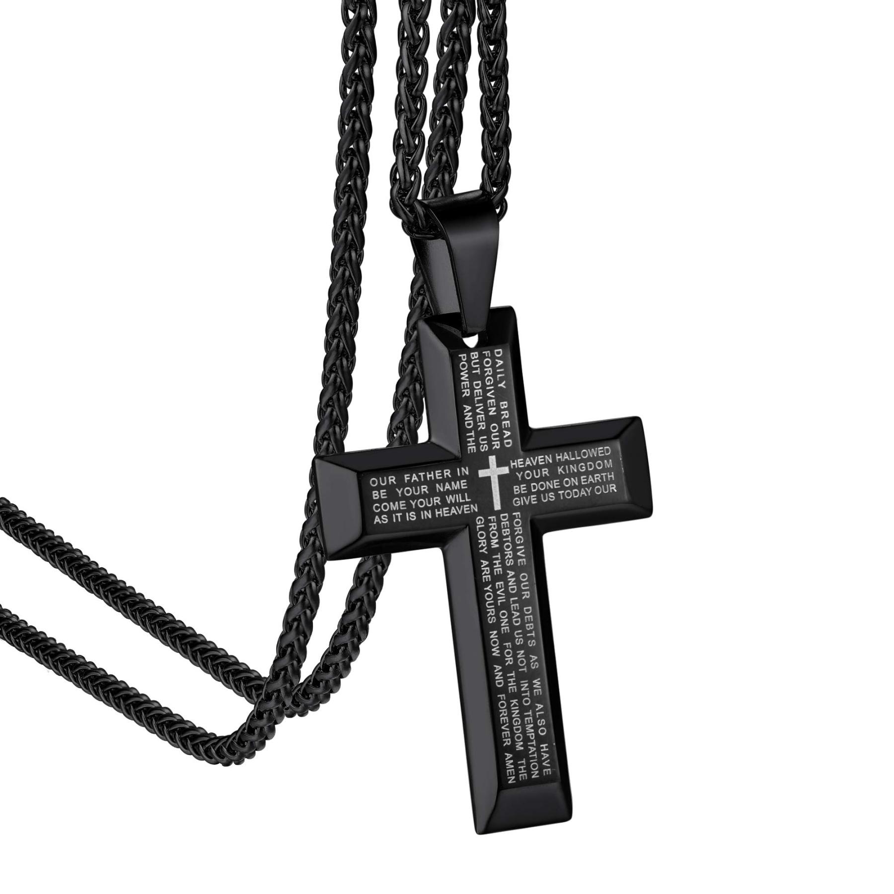 KeyStyle INRI Crucifix Cross Necklace for Men Stainless Steel Cross Pendant Necklace Jesus Christian Religious Jewelry Valentines Gift for Husband